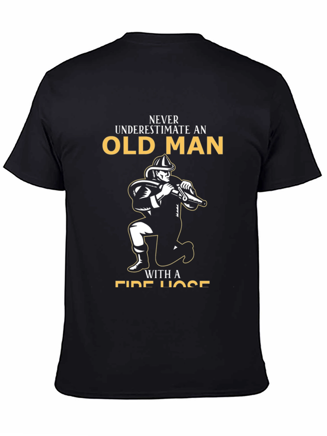 Black Old Man Fire Hose Black Graphic Tee view 4