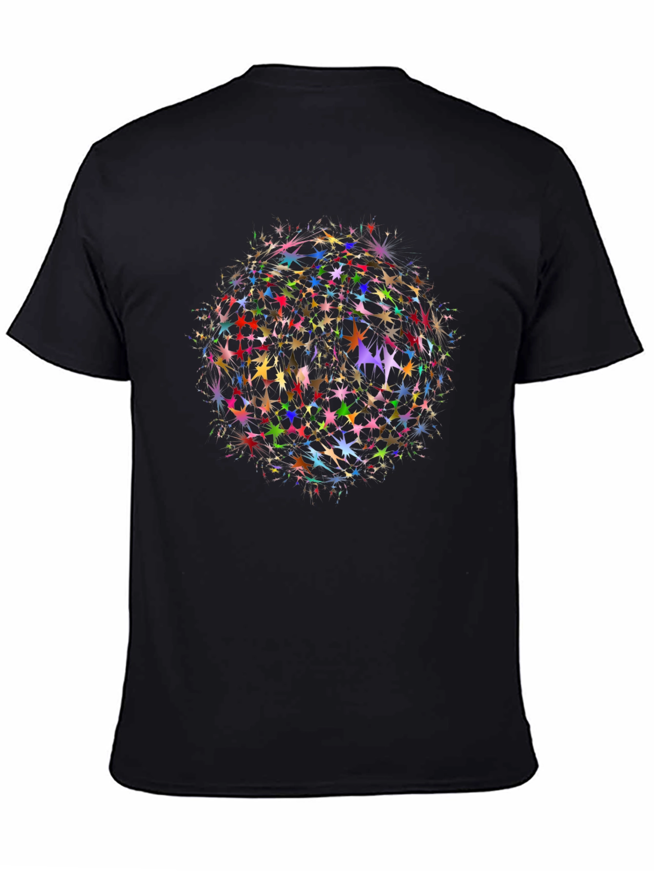 Black Men's Black Tee with Colorful Starburst Design view 4