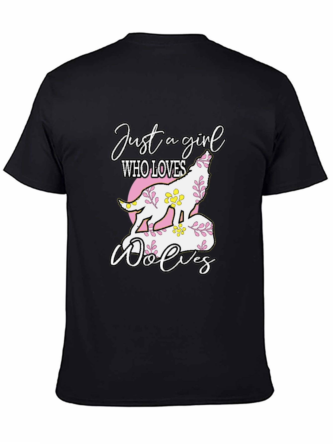 Black Just a Girl Who Loves Wolves T-Shirt view 4