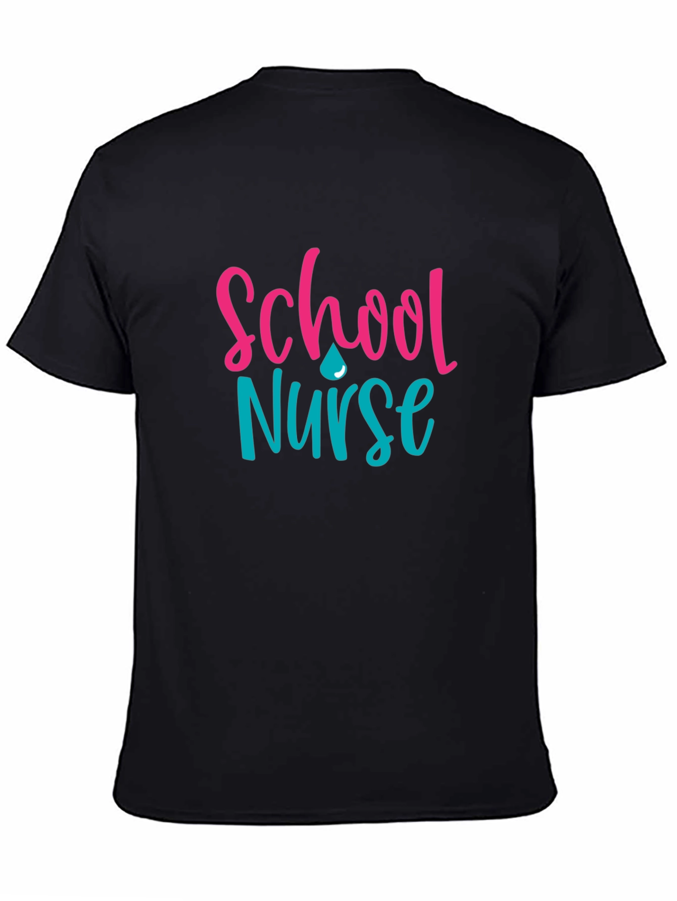 Black School Nurse T-Shirt, Pink & Teal Design view 4