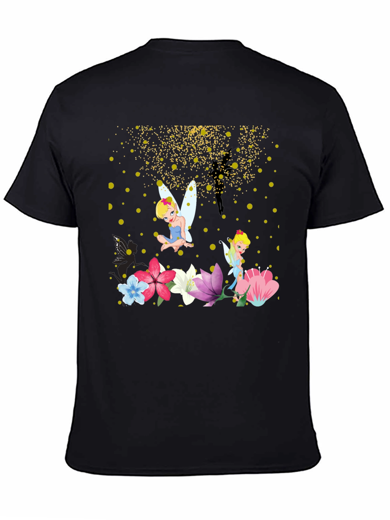 Black Whimsical Fairy Graphic Tee - Black Cotton Blend view 4