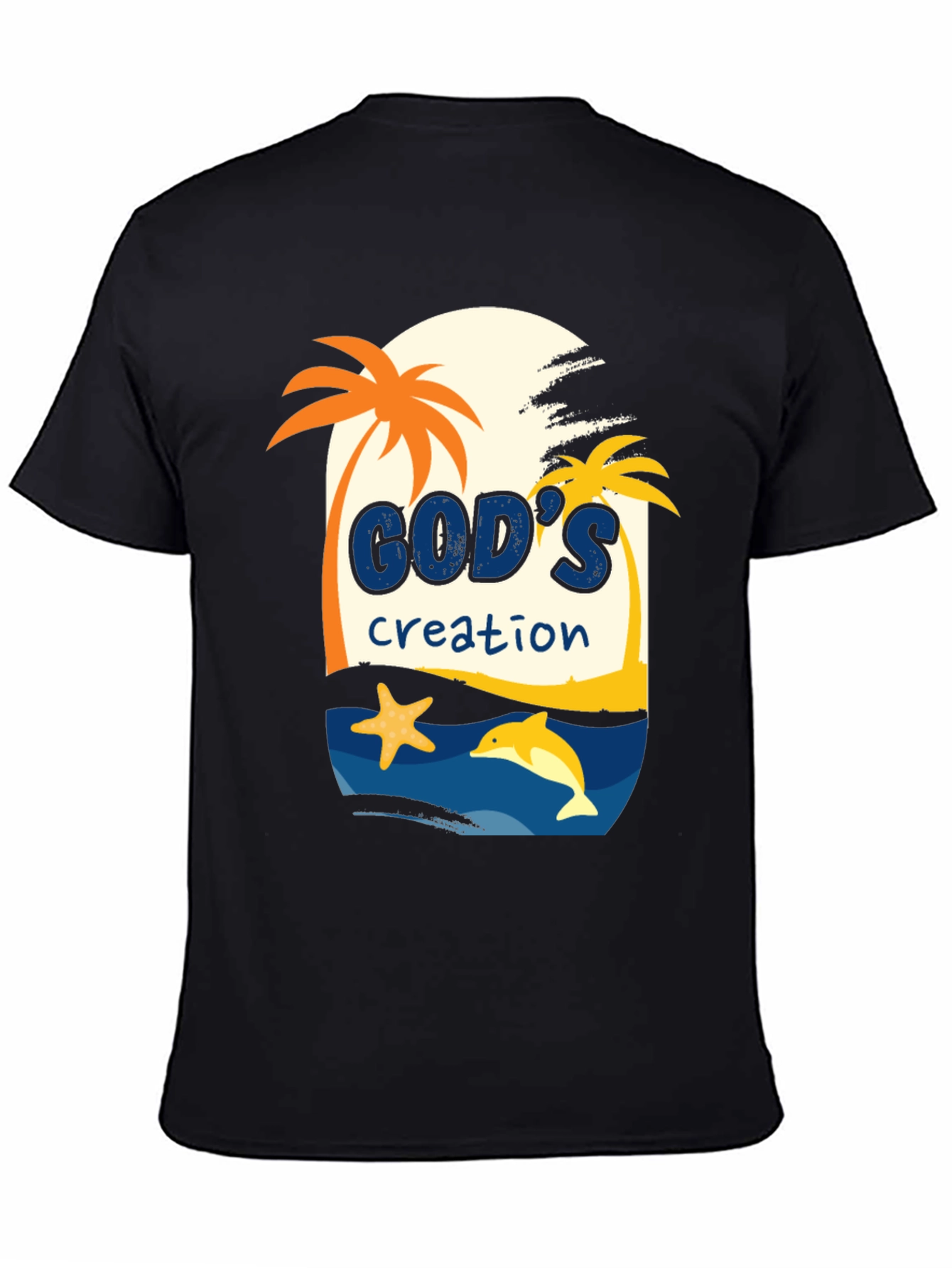 Black God's Creation Graphic Tee - Beach Theme T-Shirt view 4