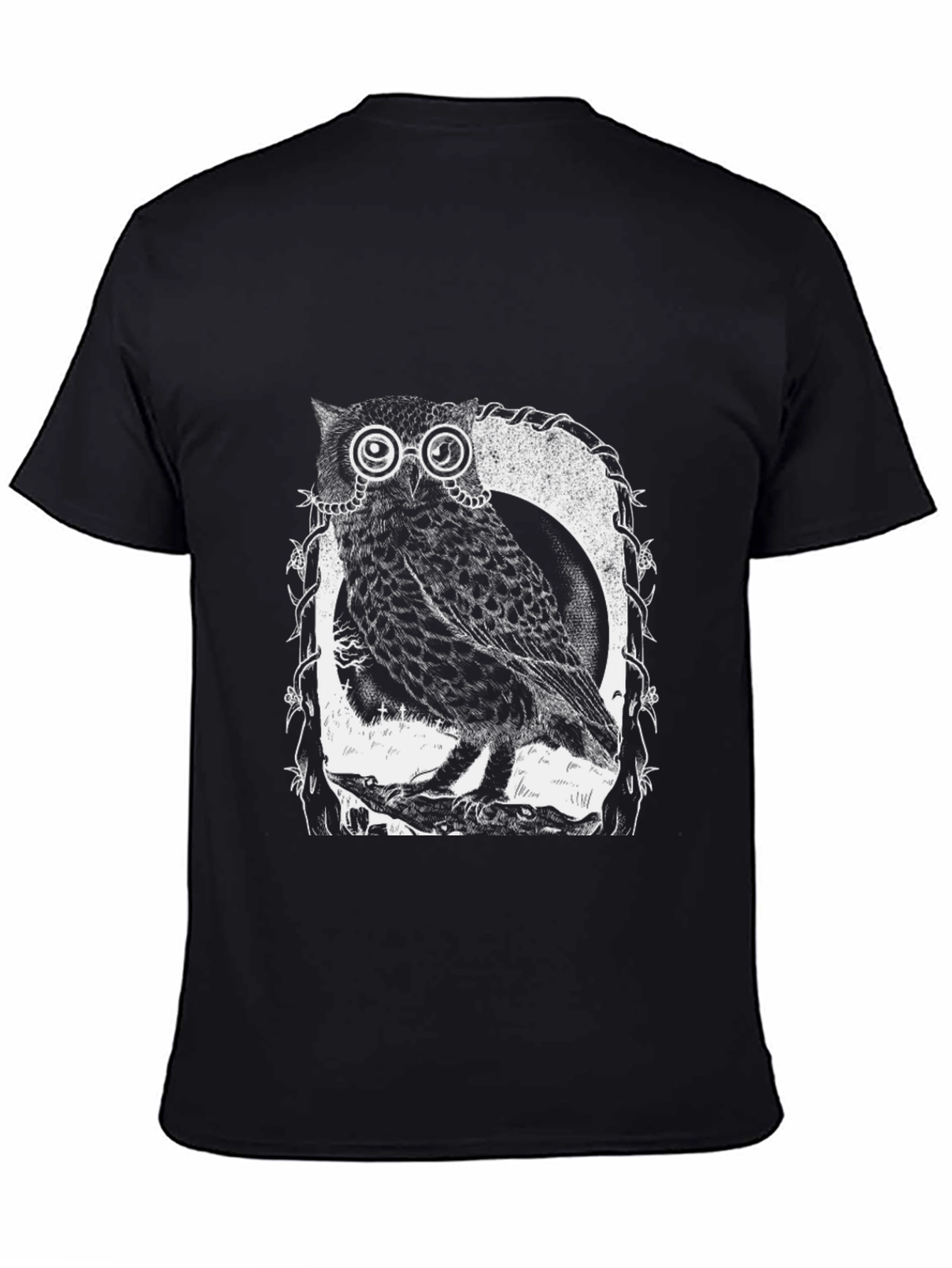 Black Owl With Glasses Graphic Tee - Black view 4