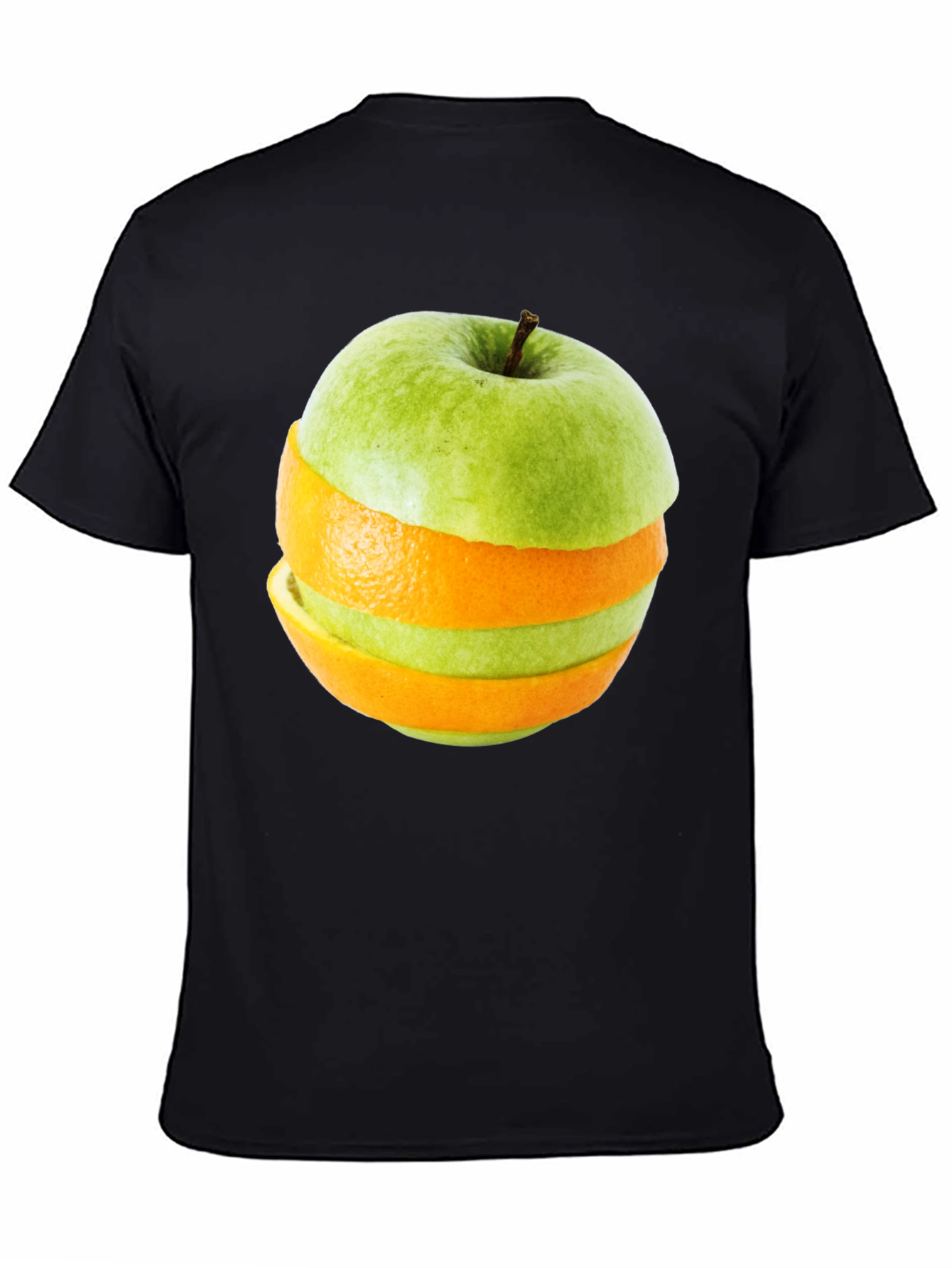 Black Fruity Fusion Tee - Apple Orange Slice Graphic T-Shirt view 4