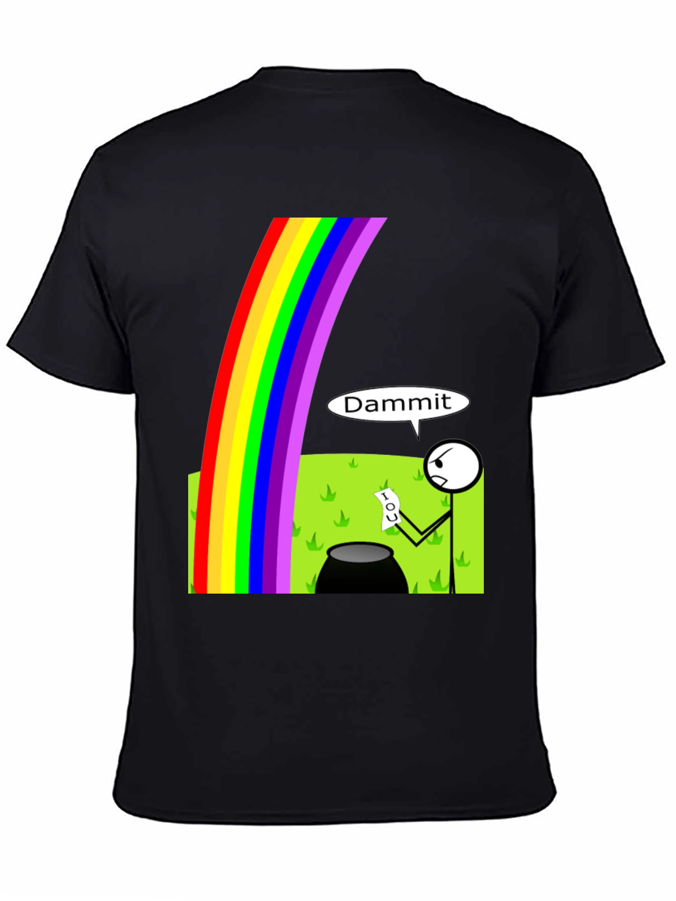 Black Humorous Rainbow Leprechaun IOU Graphic T-Shirt view 4