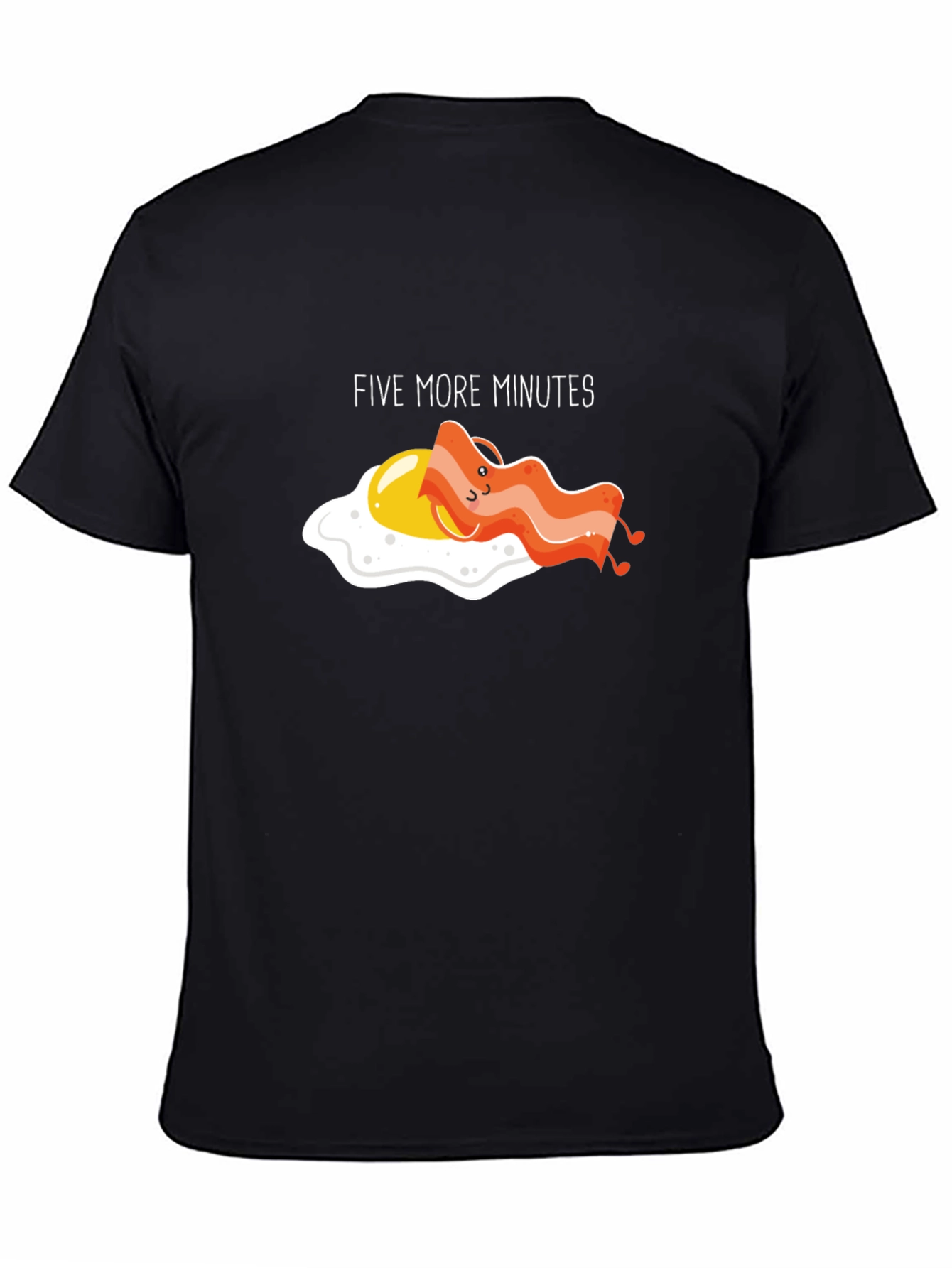 Black Funny "Five More Minutes" Breakfast T-Shirt view 4