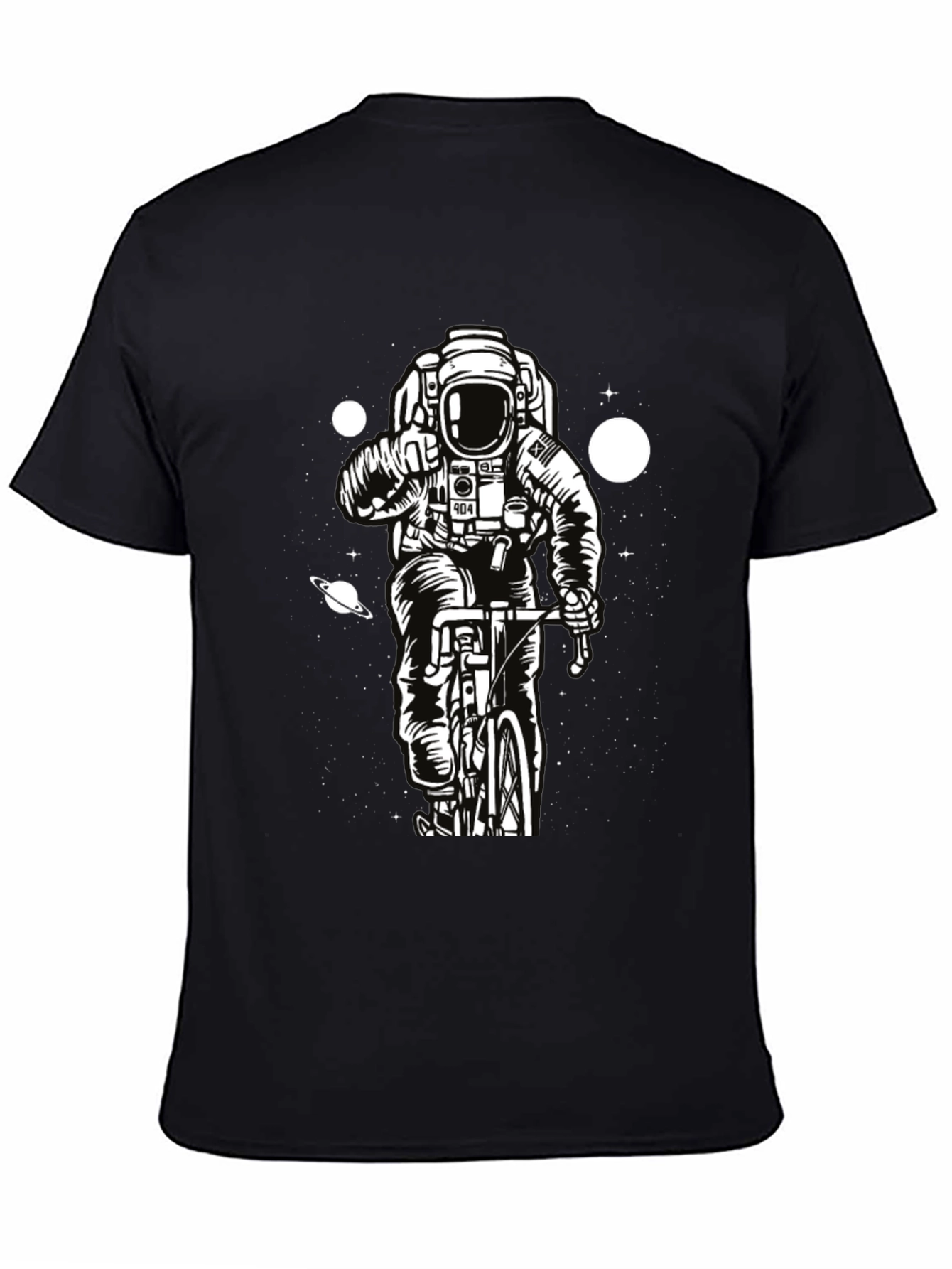 Black Astronaut on Bike Graphic T-Shirt - Space Adventure Tee view 4