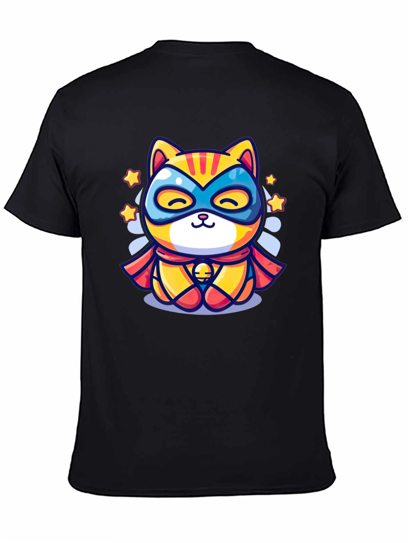 Black Superhero Cat Graphic T-Shirt - Cool Design view 4
