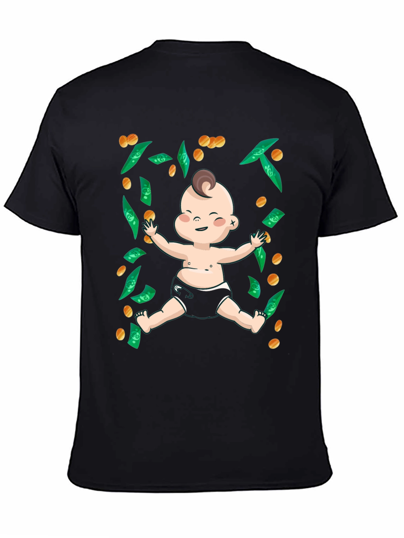 Black Funny Baby Money T-Shirt - Black, Unisex view 4