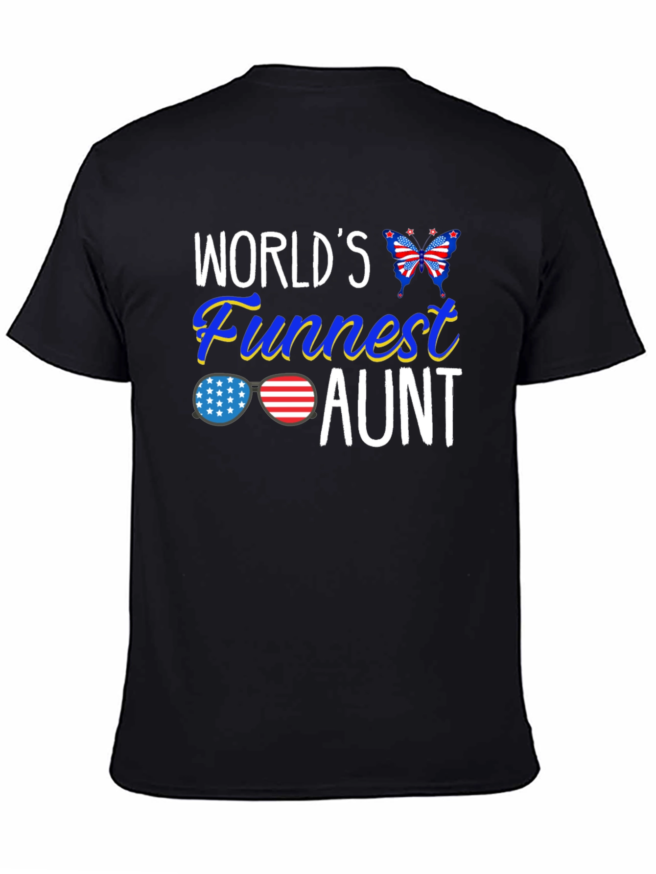 Black World's Funnest Aunt Patriotic T-Shirt view 4