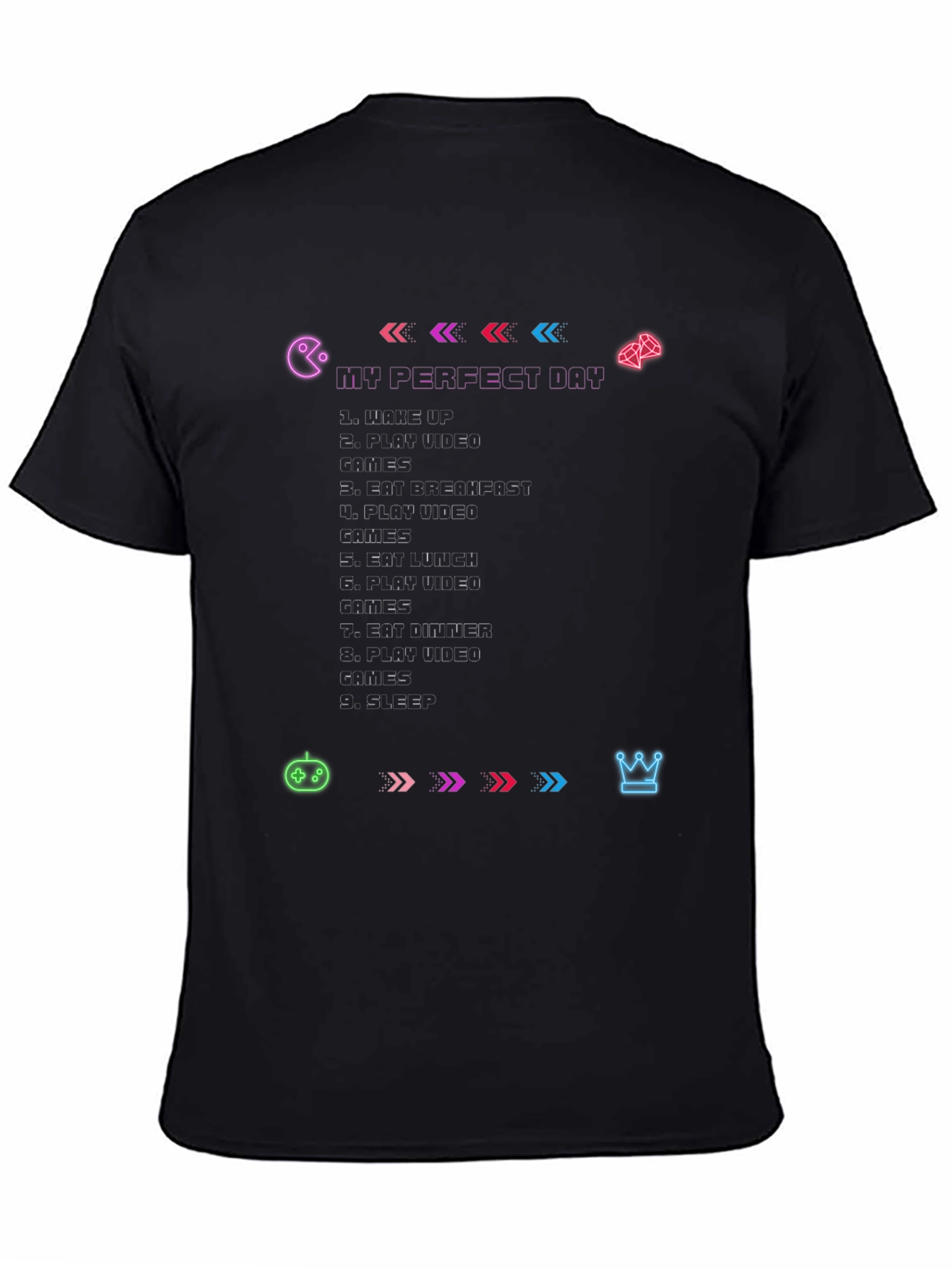 Black Gamer's Perfect Day Black T-Shirt view 4