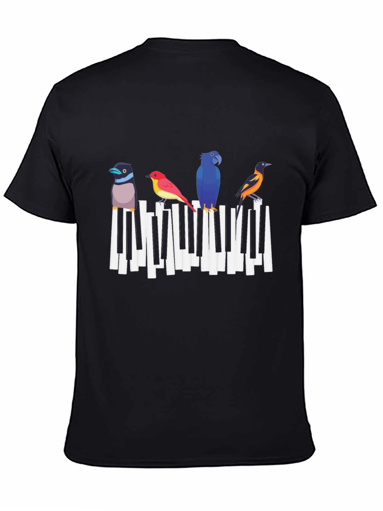 Black Musical Birds Graphic Tee - Black Cotton T-Shirt view 4