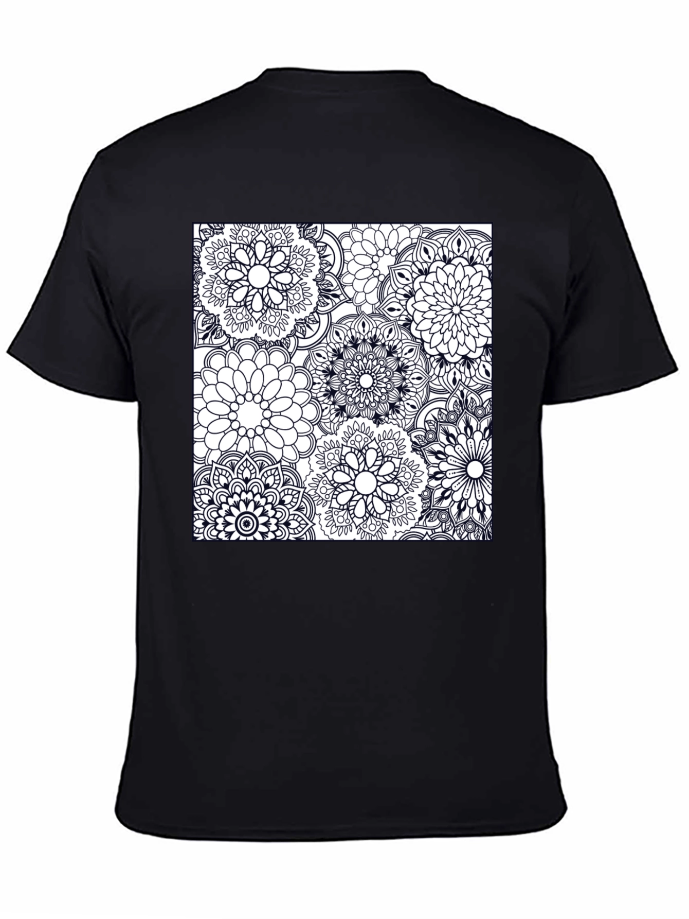 Black Floral Mandala Graphic Tee - Casual Black T-Shirt view 4