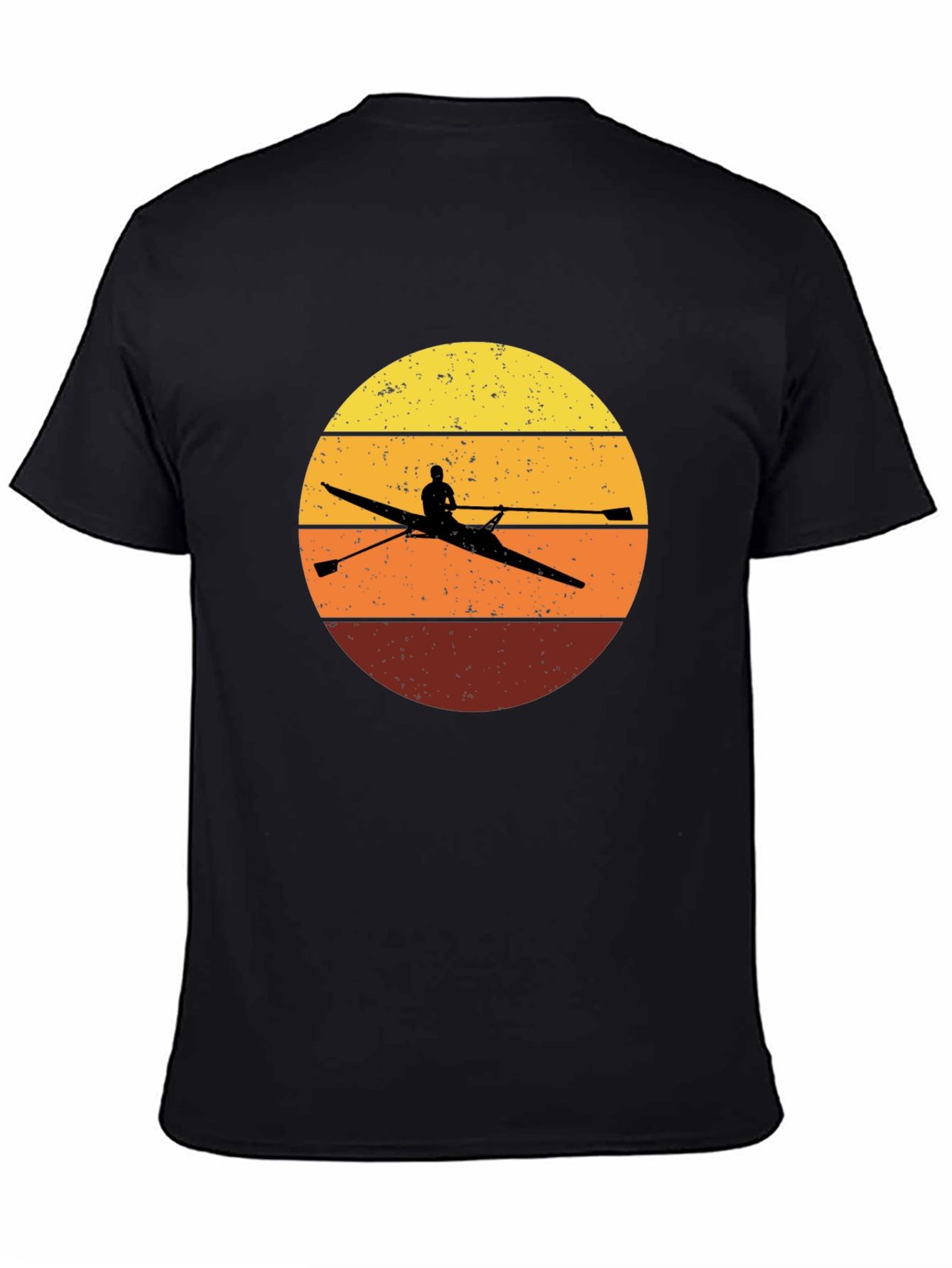 Black Rowing Sunset T-Shirt - Vintage Design view 4