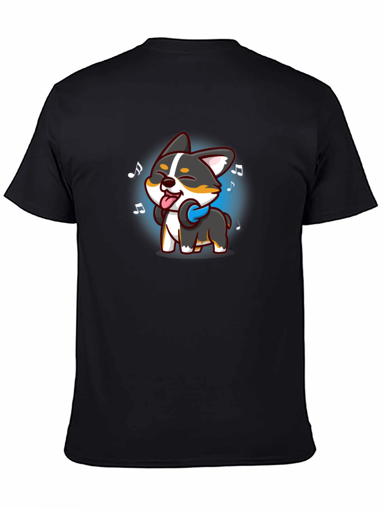 Black Cartoon Dog Music Lover Black T-Shirt view 4