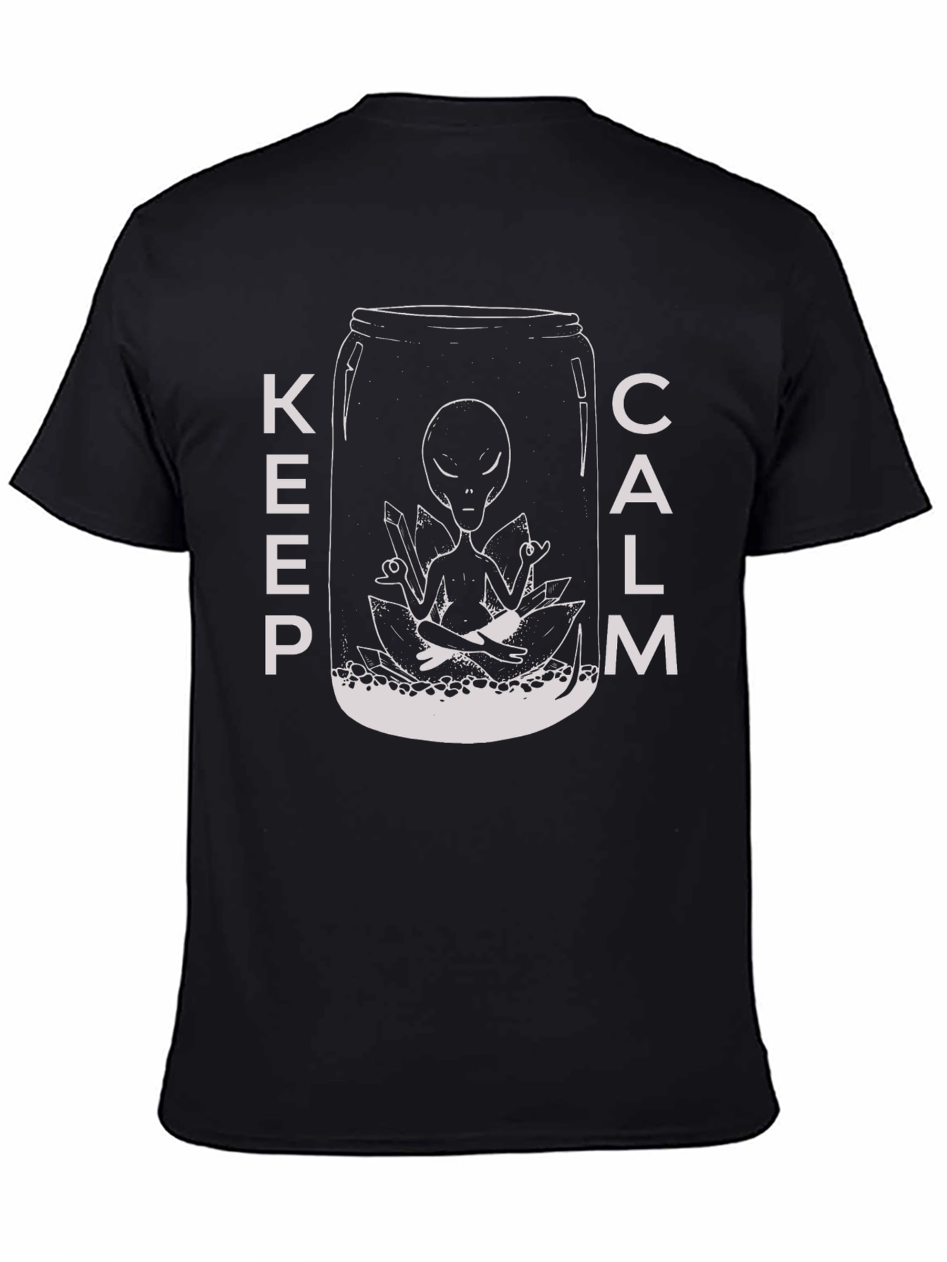 Black Keep Calm Alien T-Shirt - Meditating Extraterrestrial Graphic Tee view 4