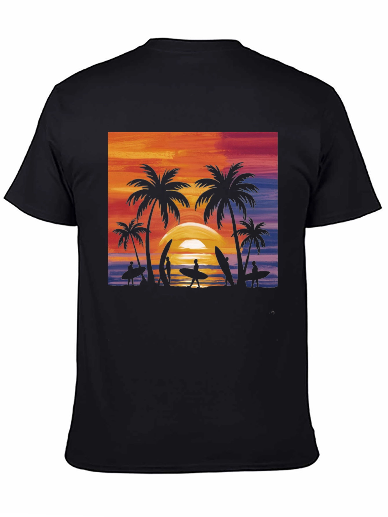 Black Sunset Palm Tree Surfer Graphic Tee - Black view 4