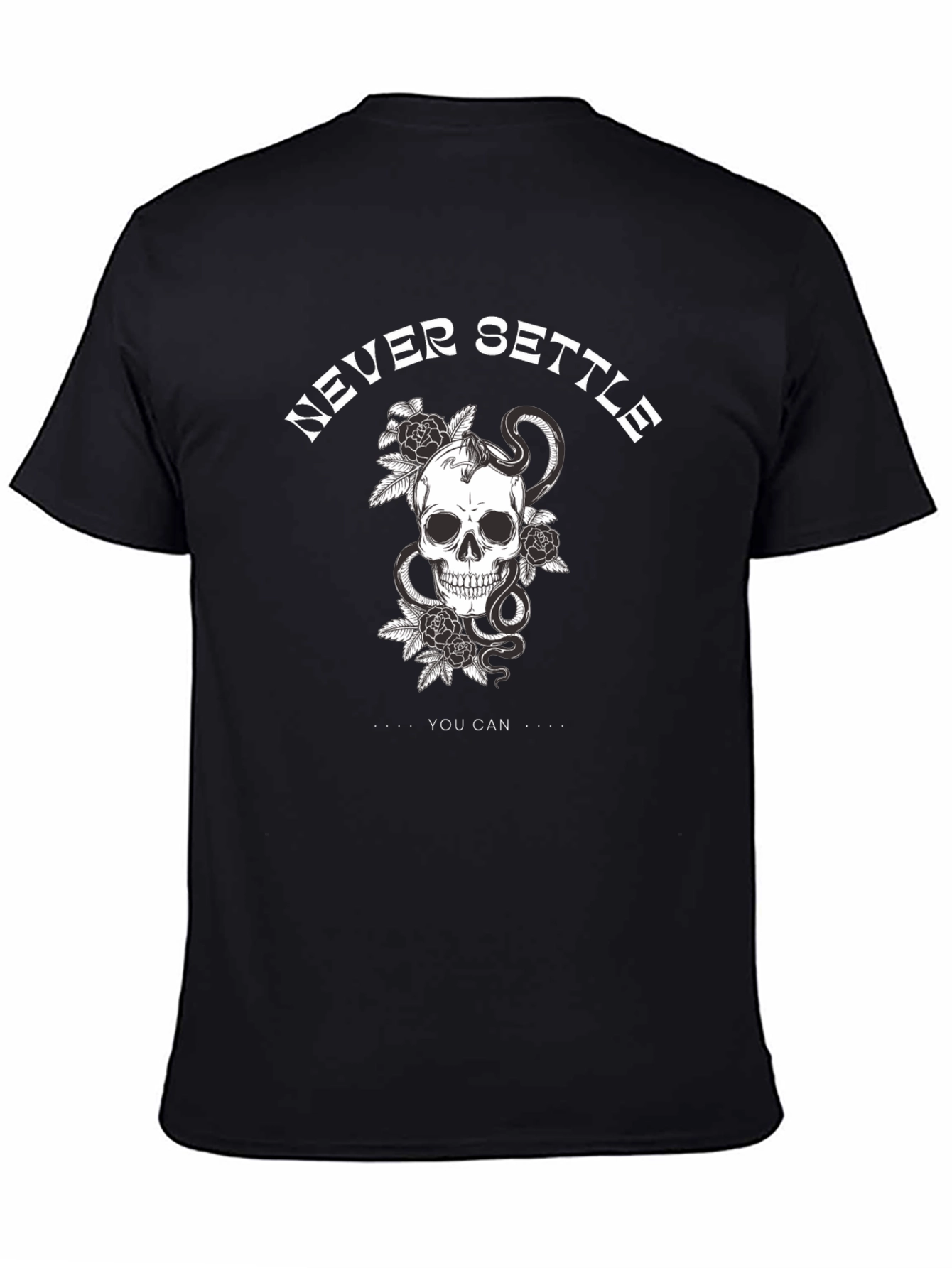 Black Never Settle Skull Graphic Tee view 4