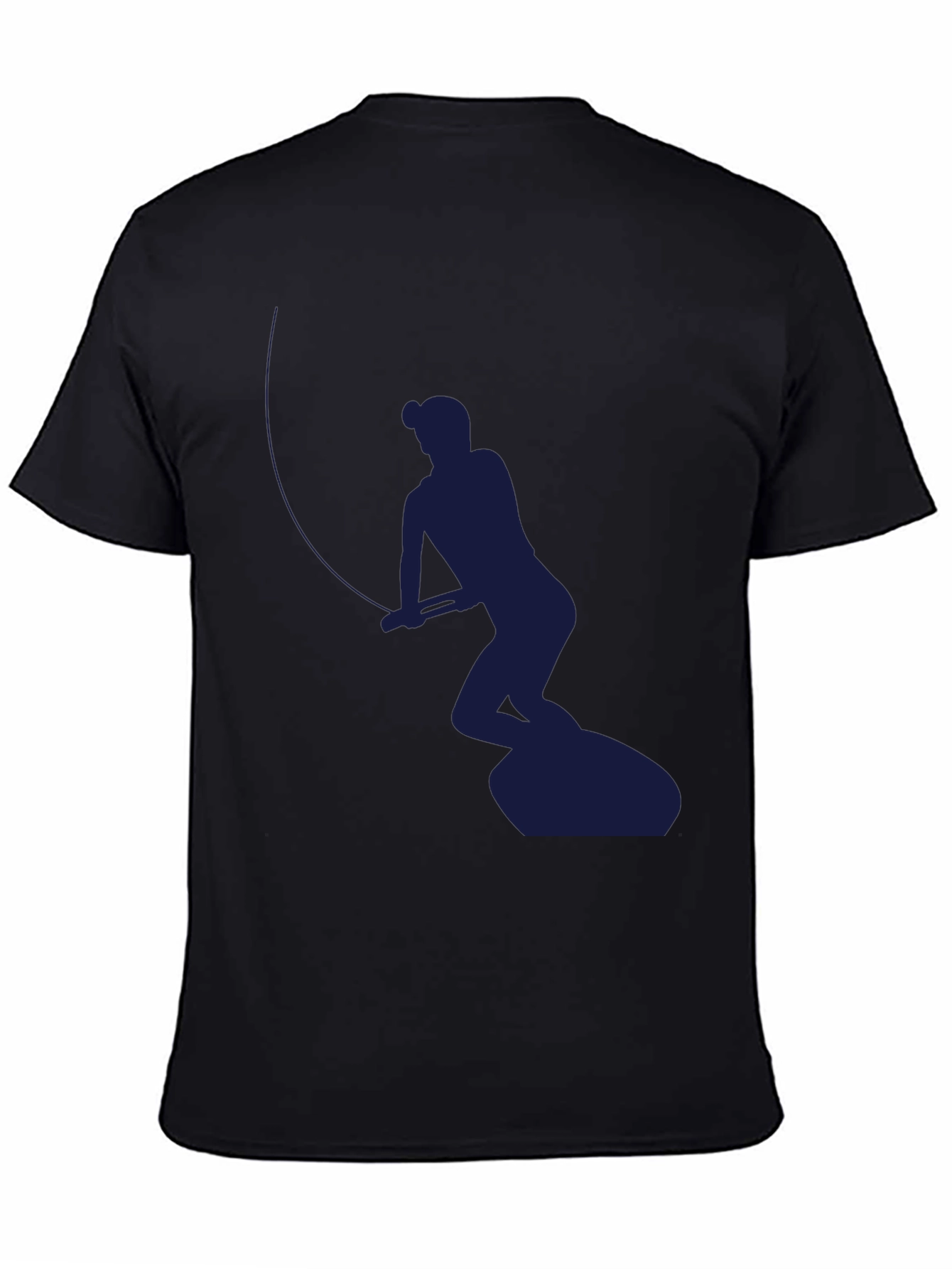Black Fisherman Silhouette Graphic Tee - Black Cotton Blend view 4