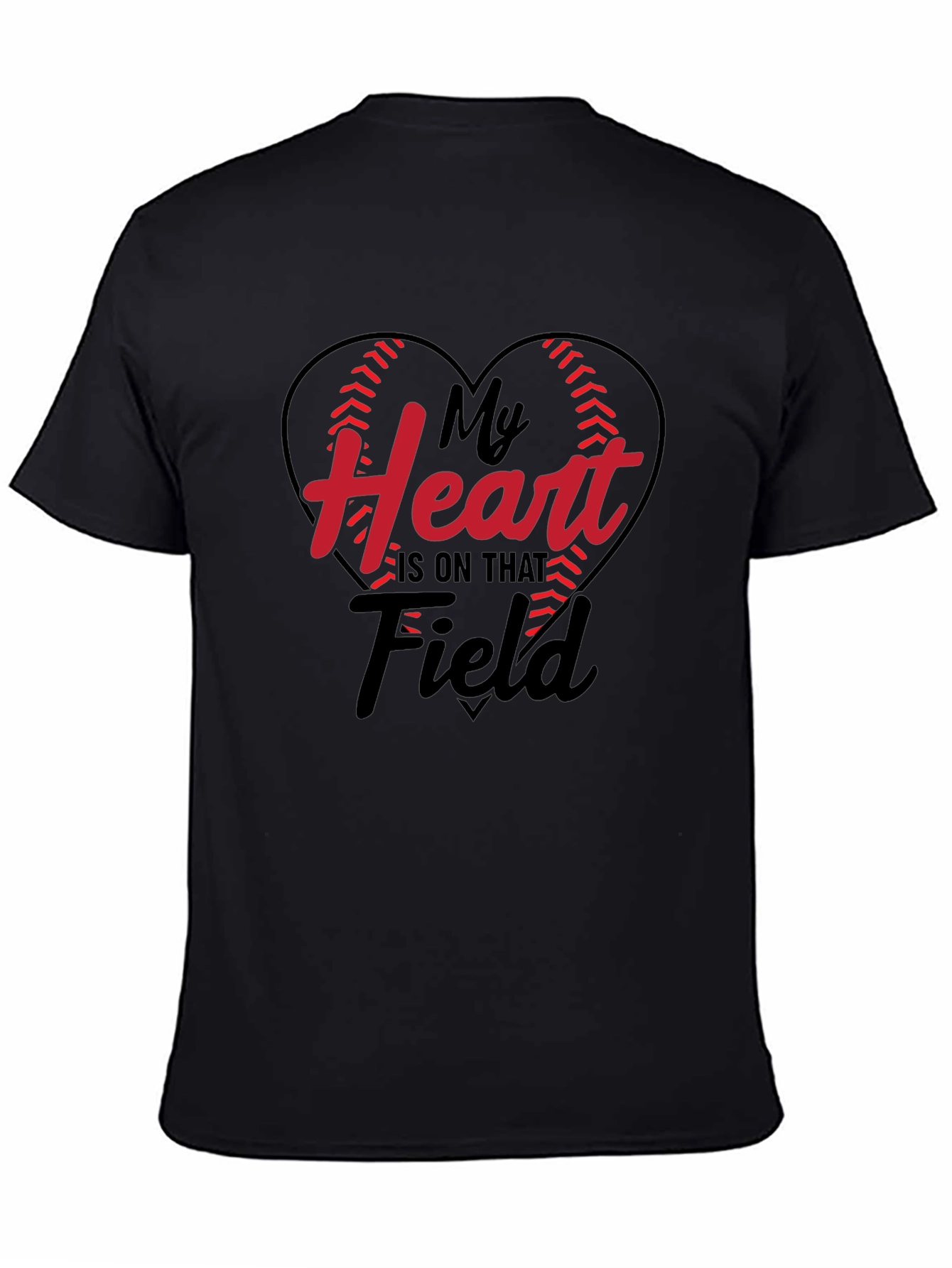 Black Baseball Heart Graphic Tee - Game Day T-Shirt view 4