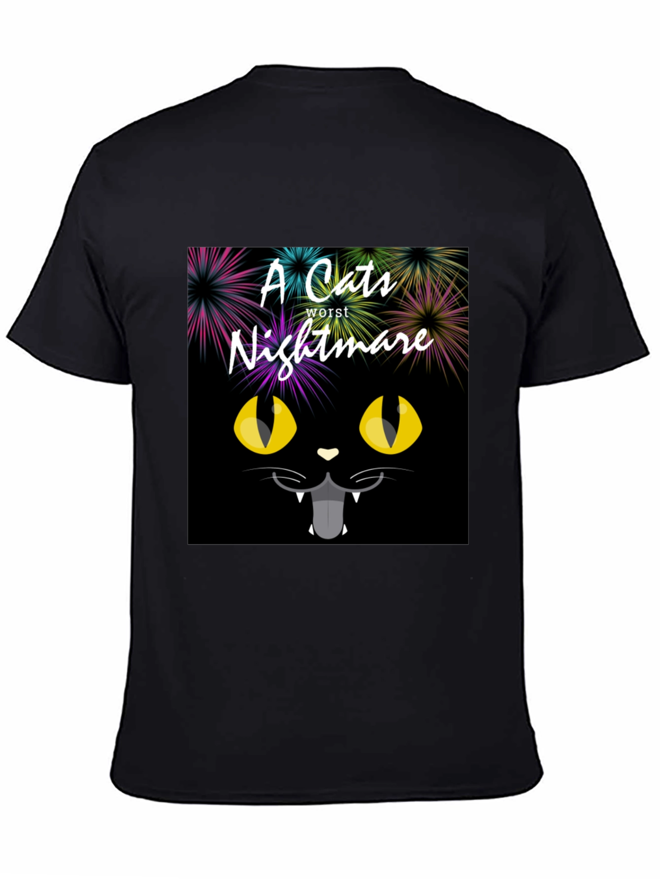 Black A Cat's Worst Nightmare Black Graphic T-Shirt view 4