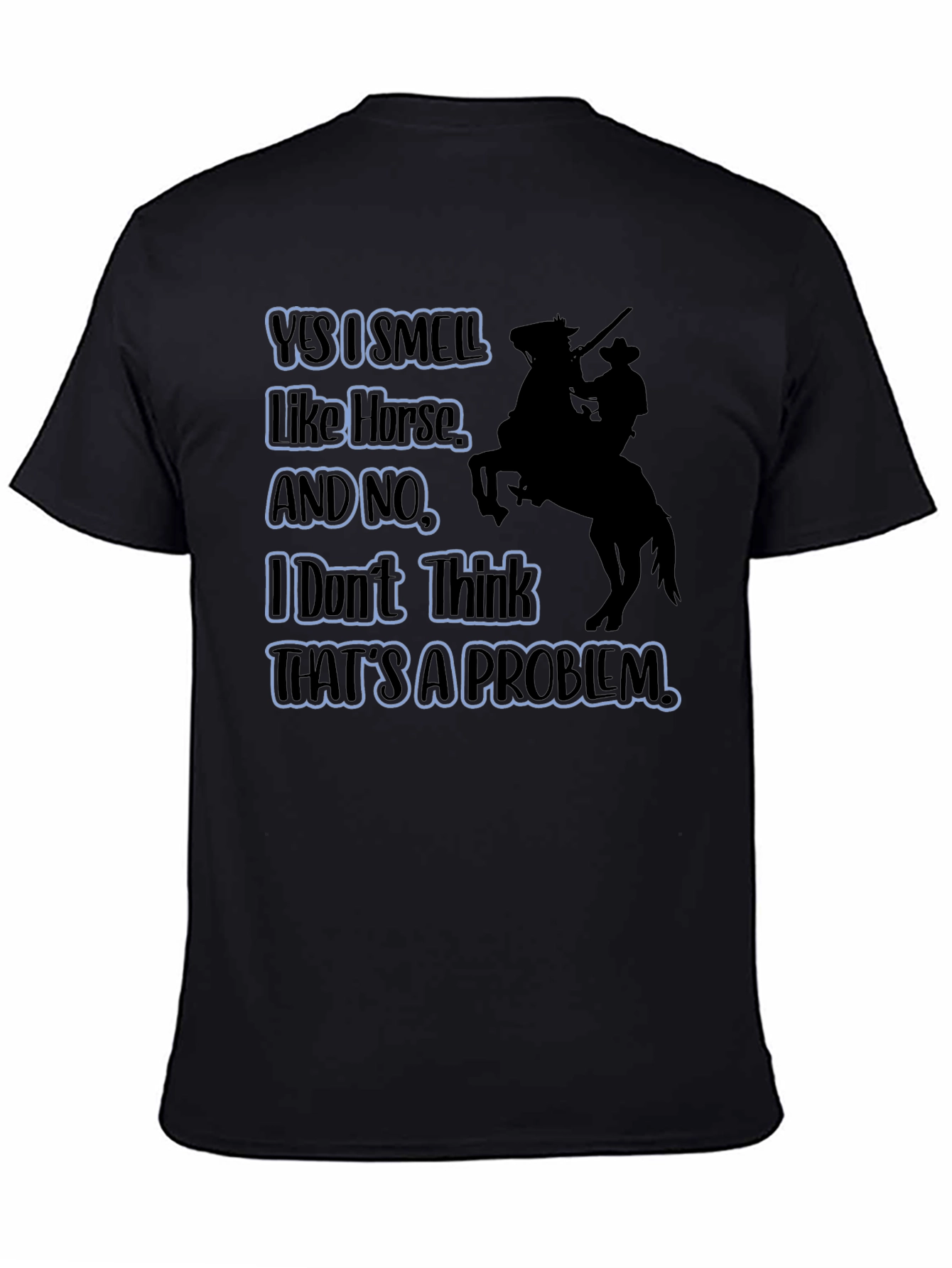 Black Humorous "Yes I Smell Like Horse" Graphic T-Shirt view 4