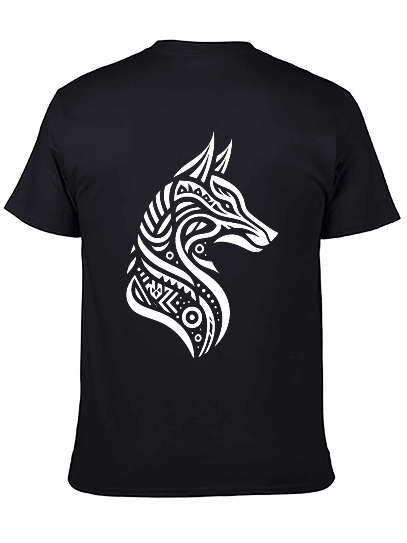 Black Tribal Wolf Graphic Tee - Stylish Men's Black T-Shirt view 4