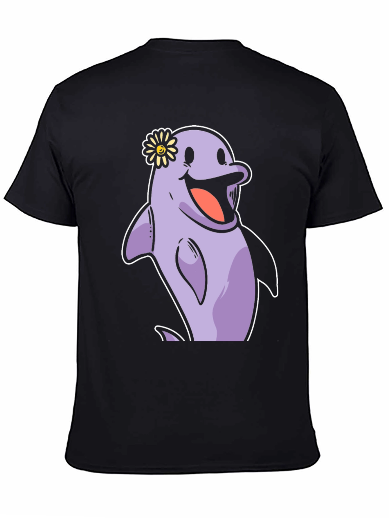 Black Cheerful Dolphin T-Shirt - Fun Graphic Tee view 4