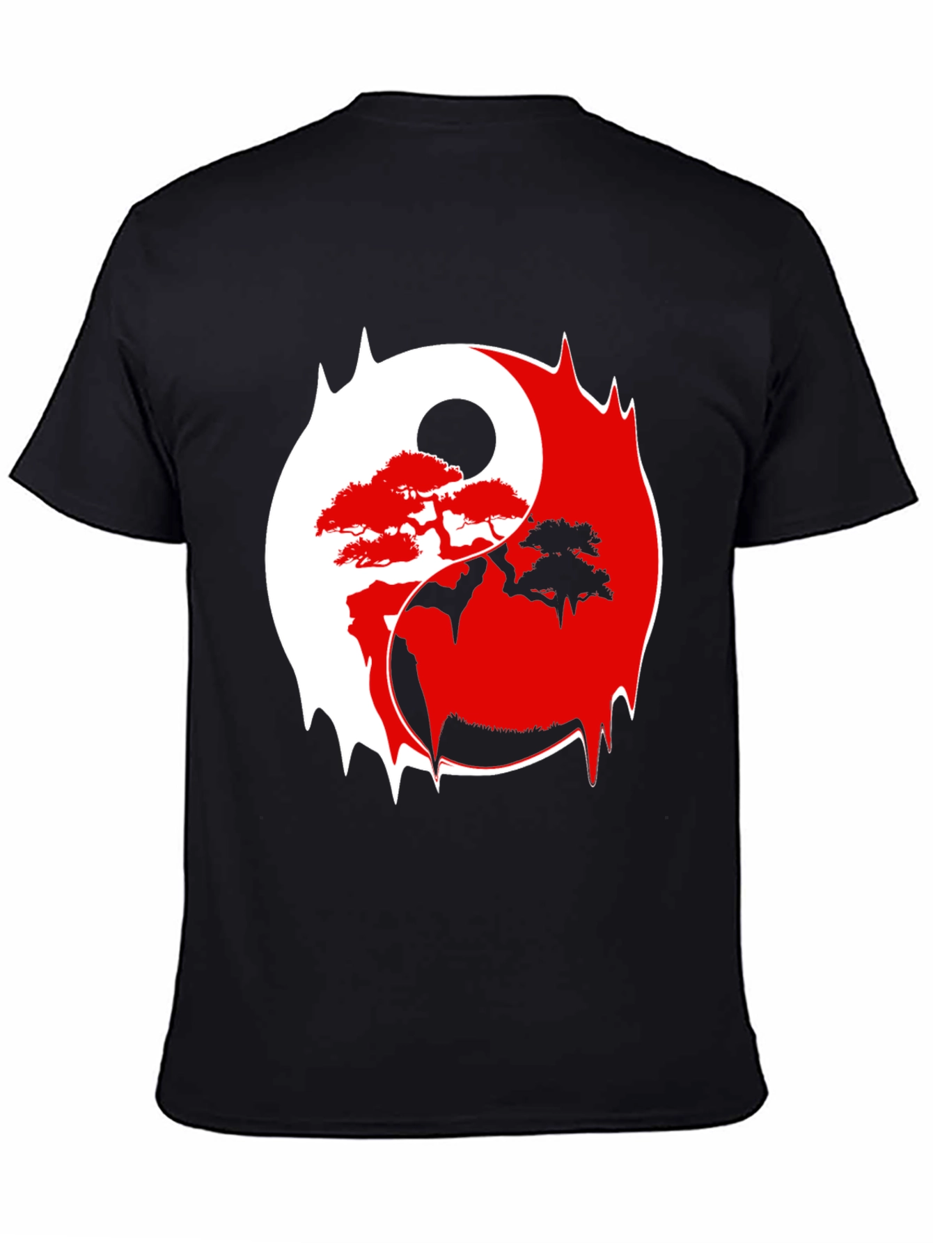 Black Yin Yang Bonsai Tree Graphic Tee - Stylish & Unique view 4