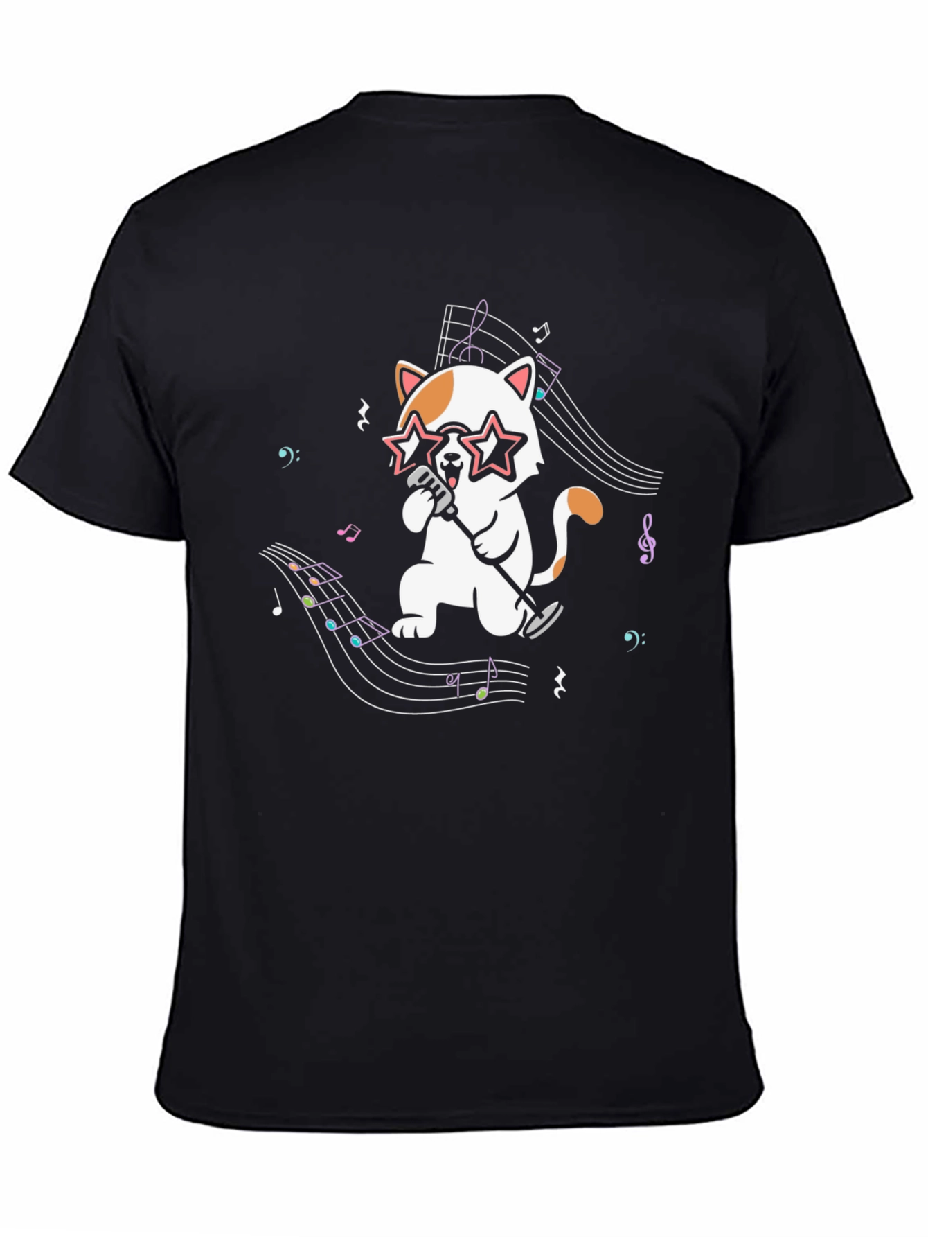 Black Singing Cat Graphic Tee - Black Cotton Blend view 4