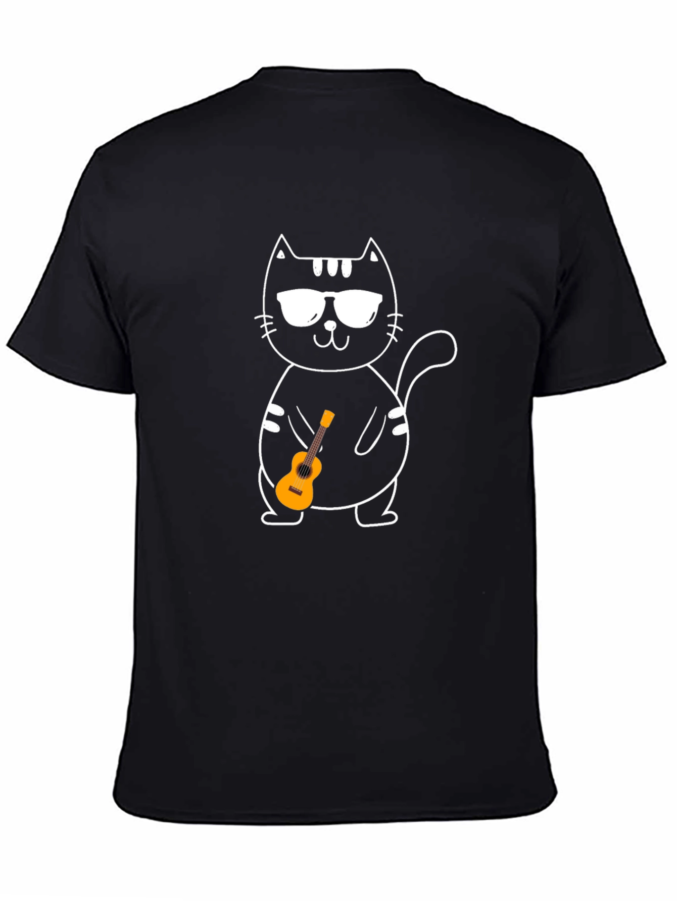 Black Cool Cat Ukulele Graphic T-Shirt view 4