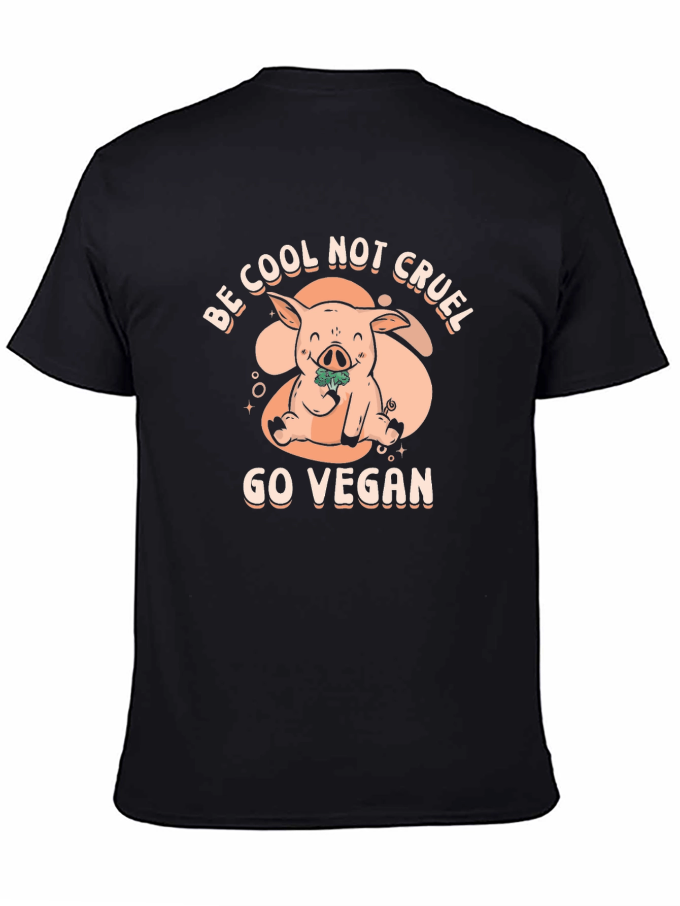 Black Vegan Pig Graphic Tee - Be Cool Not Cruel T-Shirt view 4