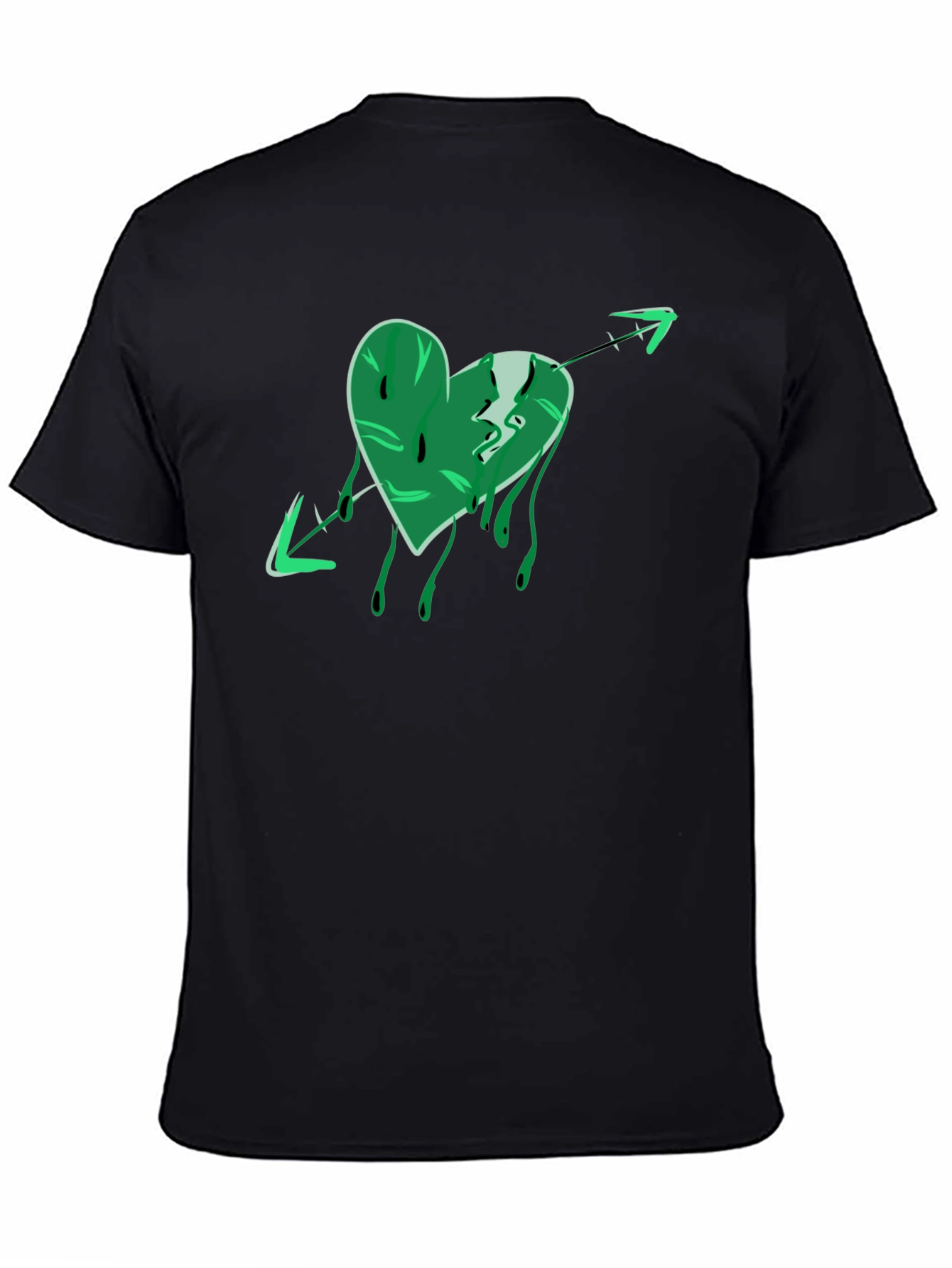 Black Green Heart Arrow Graphic Black T-Shirt view 4