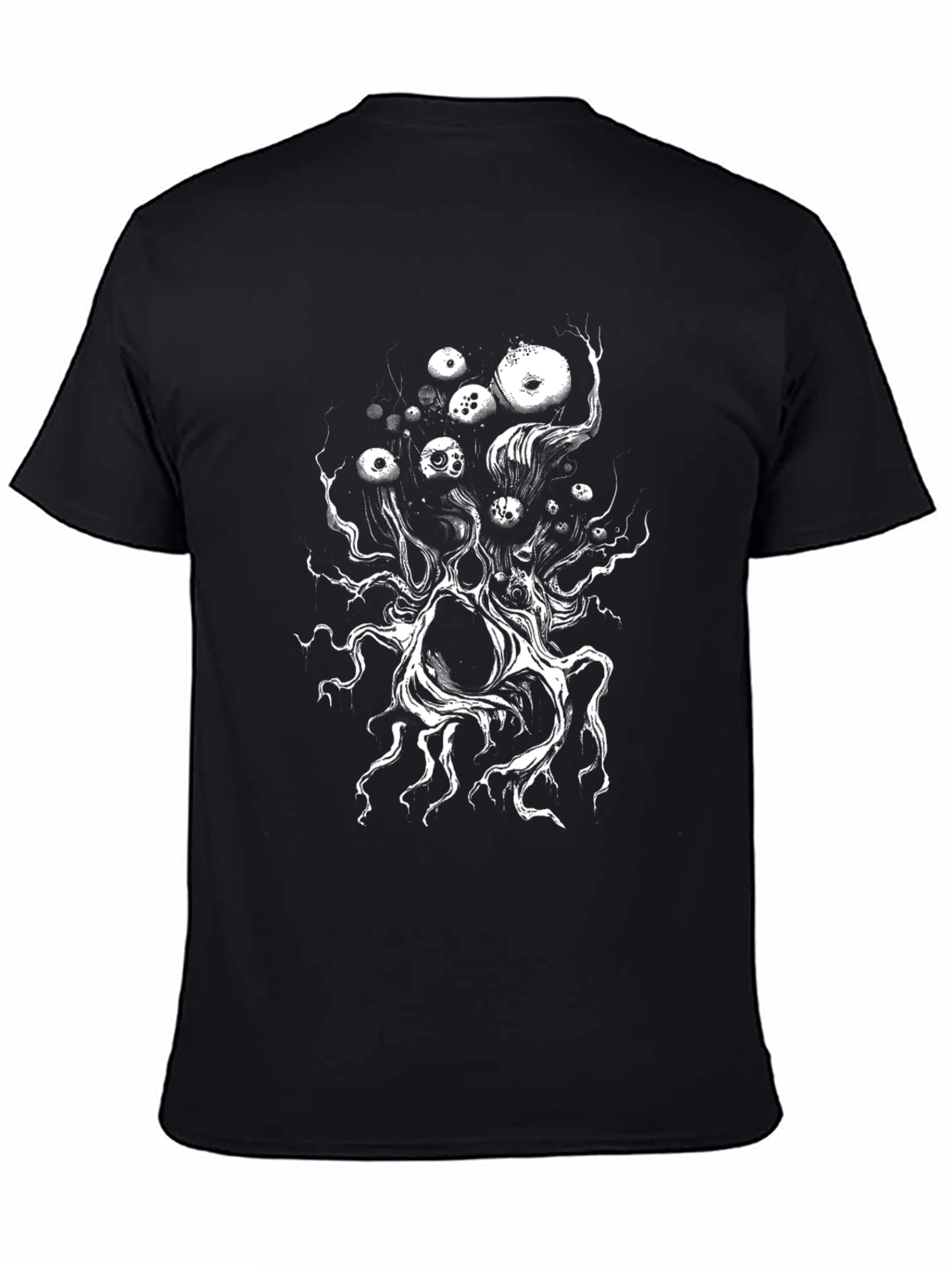 Black Surreal Eye Tree Graphic Tee - Black Cotton T-Shirt view 4