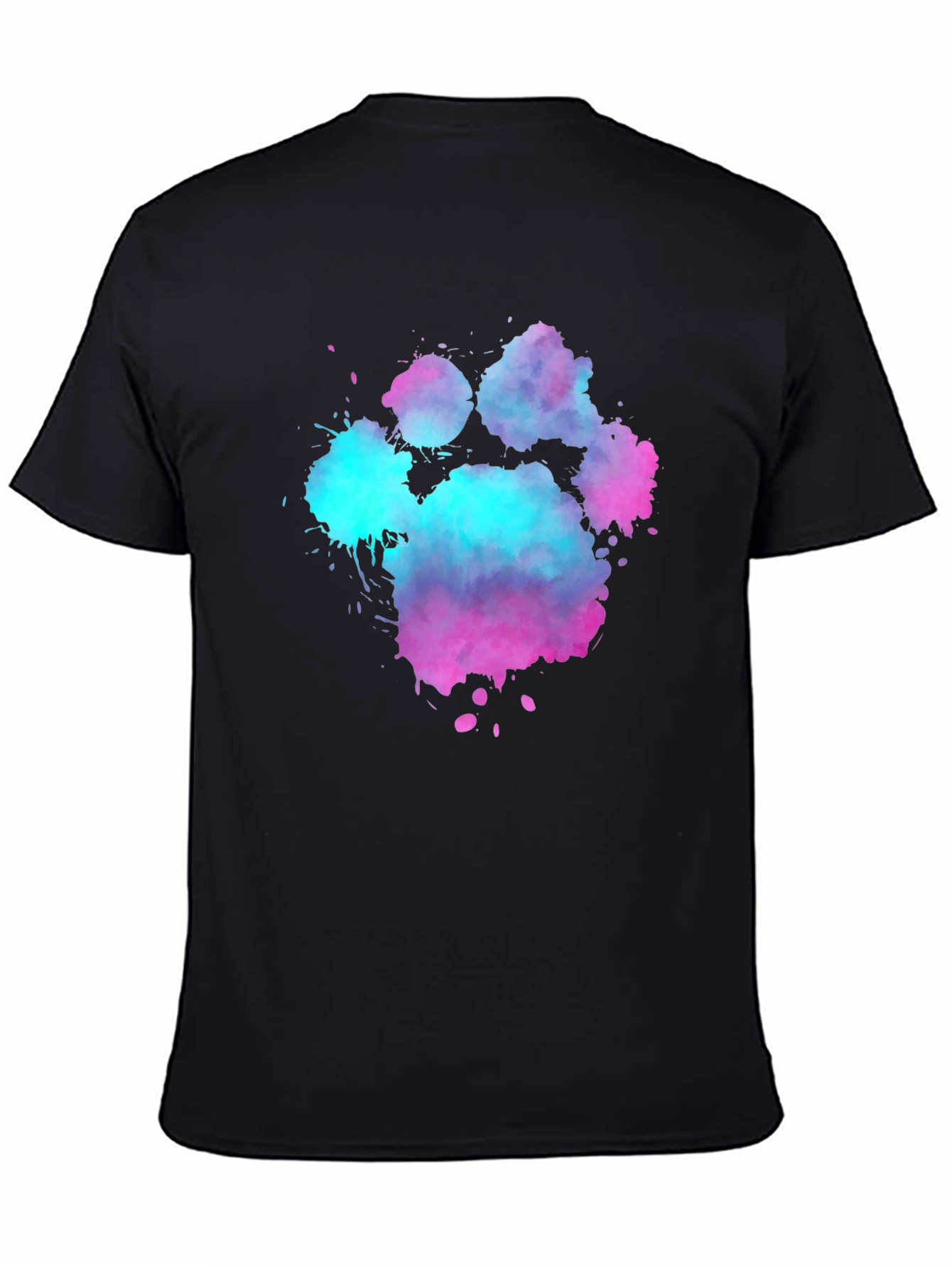 Black Watercolor Paw Print Graphic Tee - Black Cotton Blend view 4