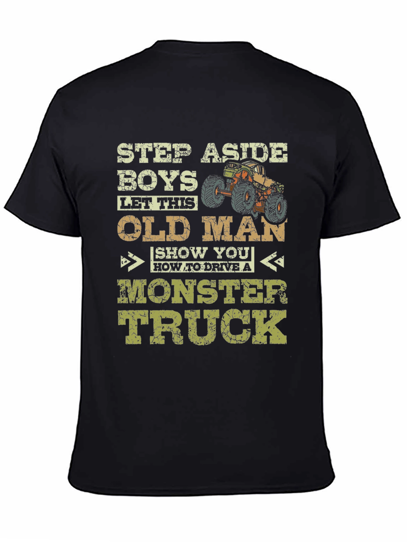 Black Funny Old Man Monster Truck T-Shirt view 4
