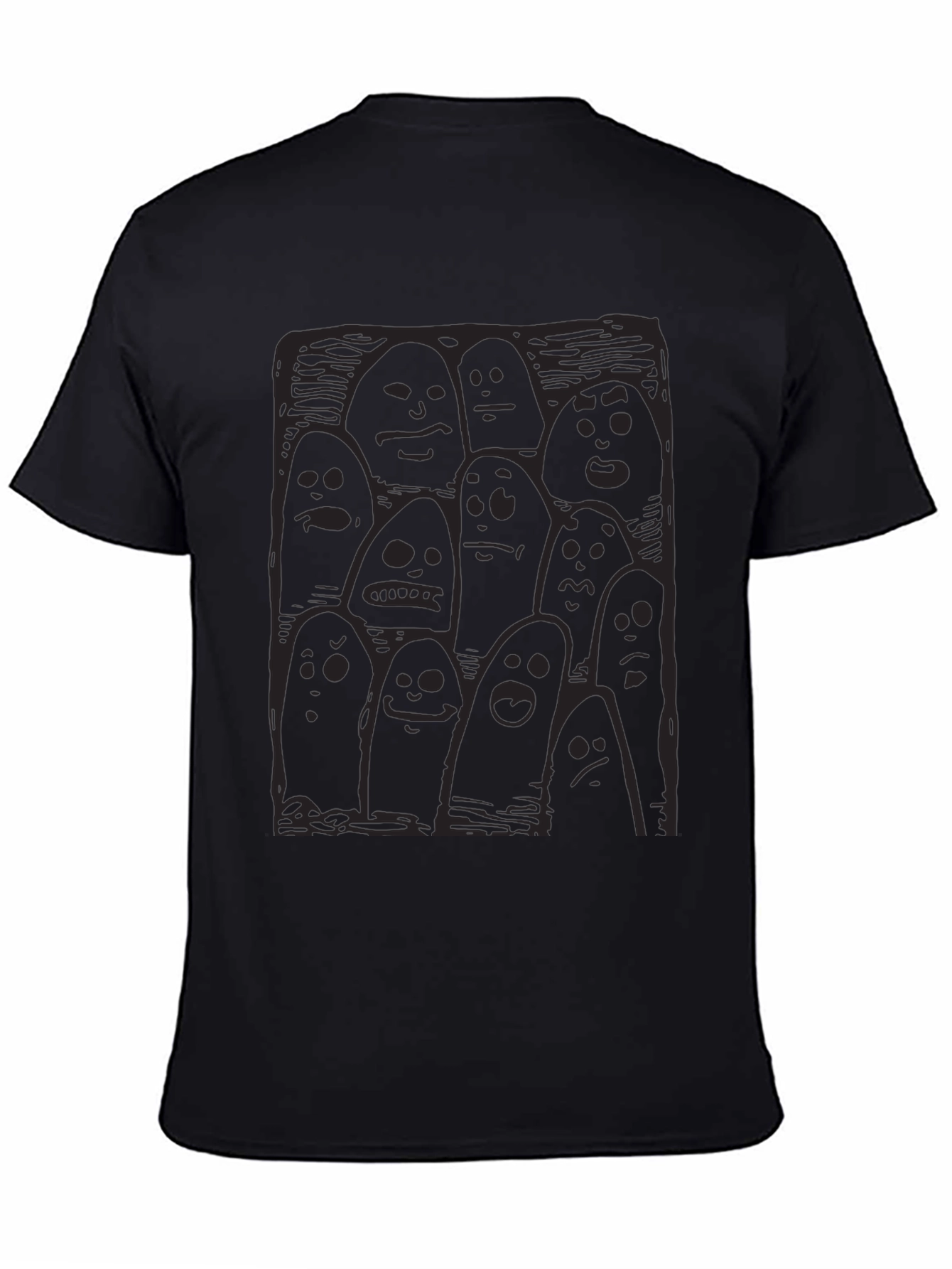 Black Whimsical Ghost Print Black T-Shirt view 4