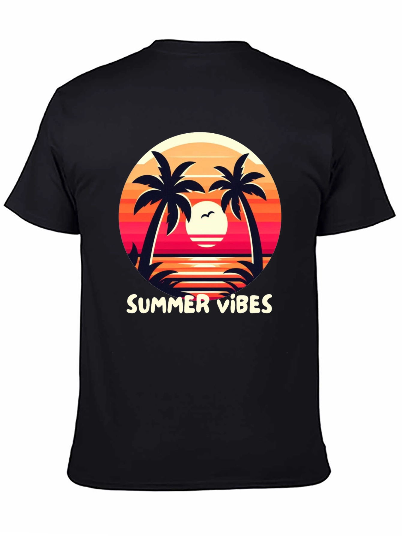Black Summer Vibes Graphic Tee - Palm Tree Sunset Design view 4