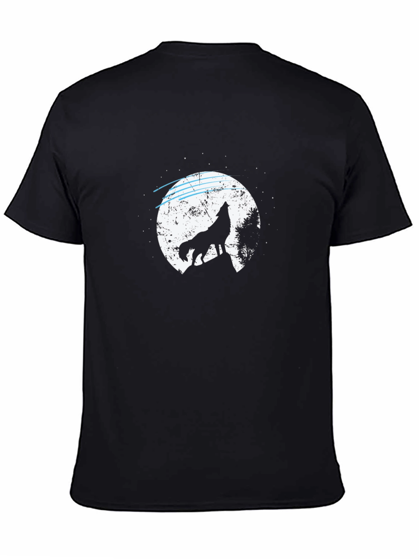 Black Wolf Howling at Moon Graphic T-Shirt - Black view 4