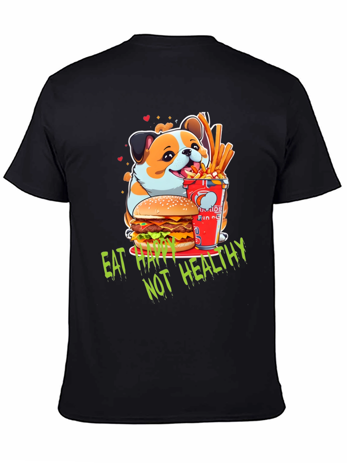 Black Eat Happy Not Healthy T-Shirt view 4