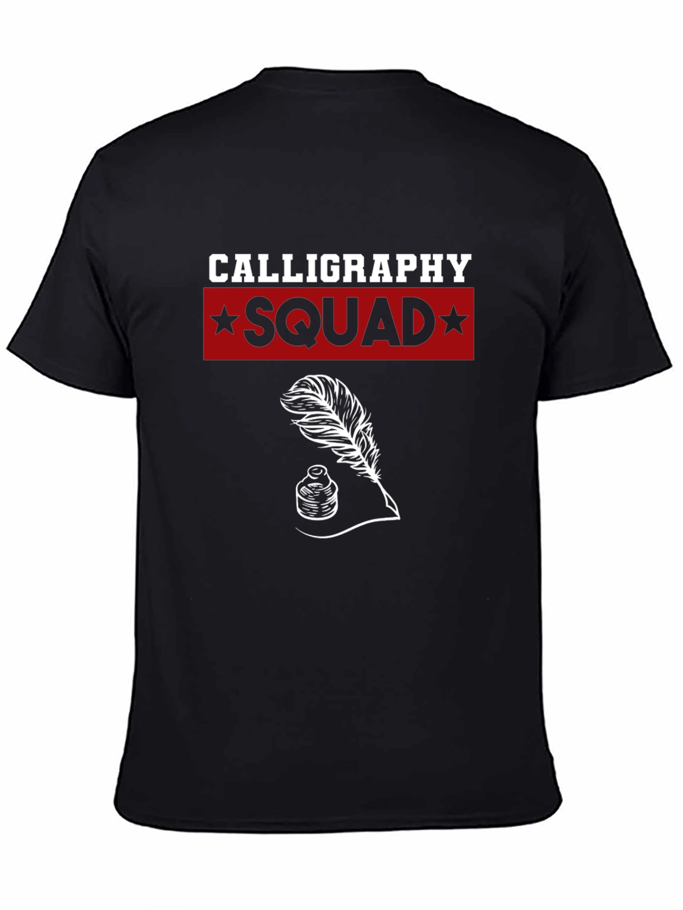 Black Calligraphy Squad T-Shirt - Ink & Quill Design view 4