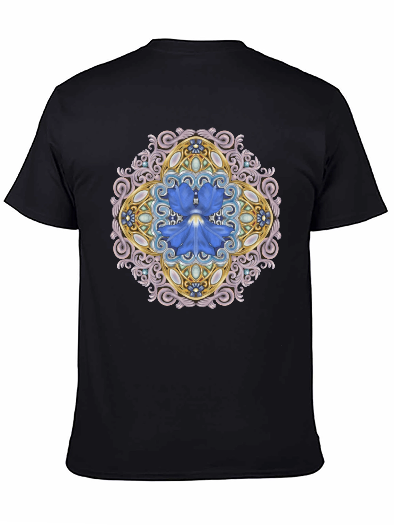 Black Floral Mandala Graphic Black T-Shirt view 4