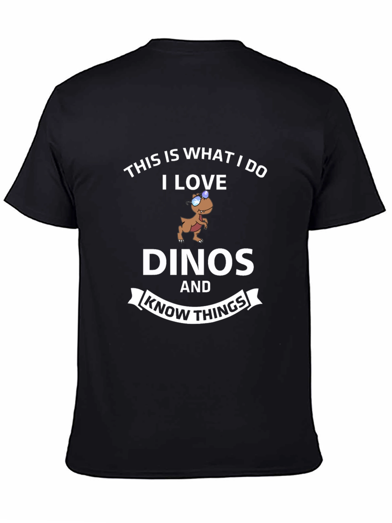 Black Dino Lover T-Shirt - "I Love Dinos and Know Things" Black Tee view 4