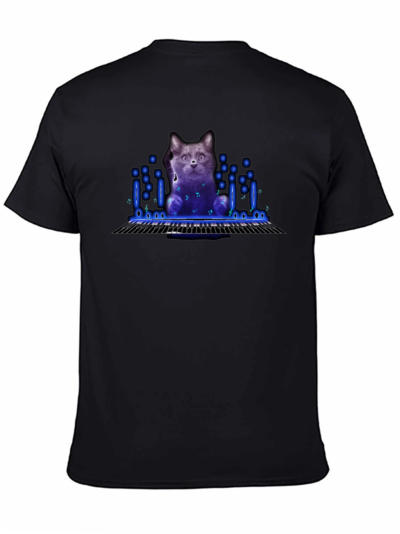 Black Cat Playing Piano Graphic T-Shirt view 4