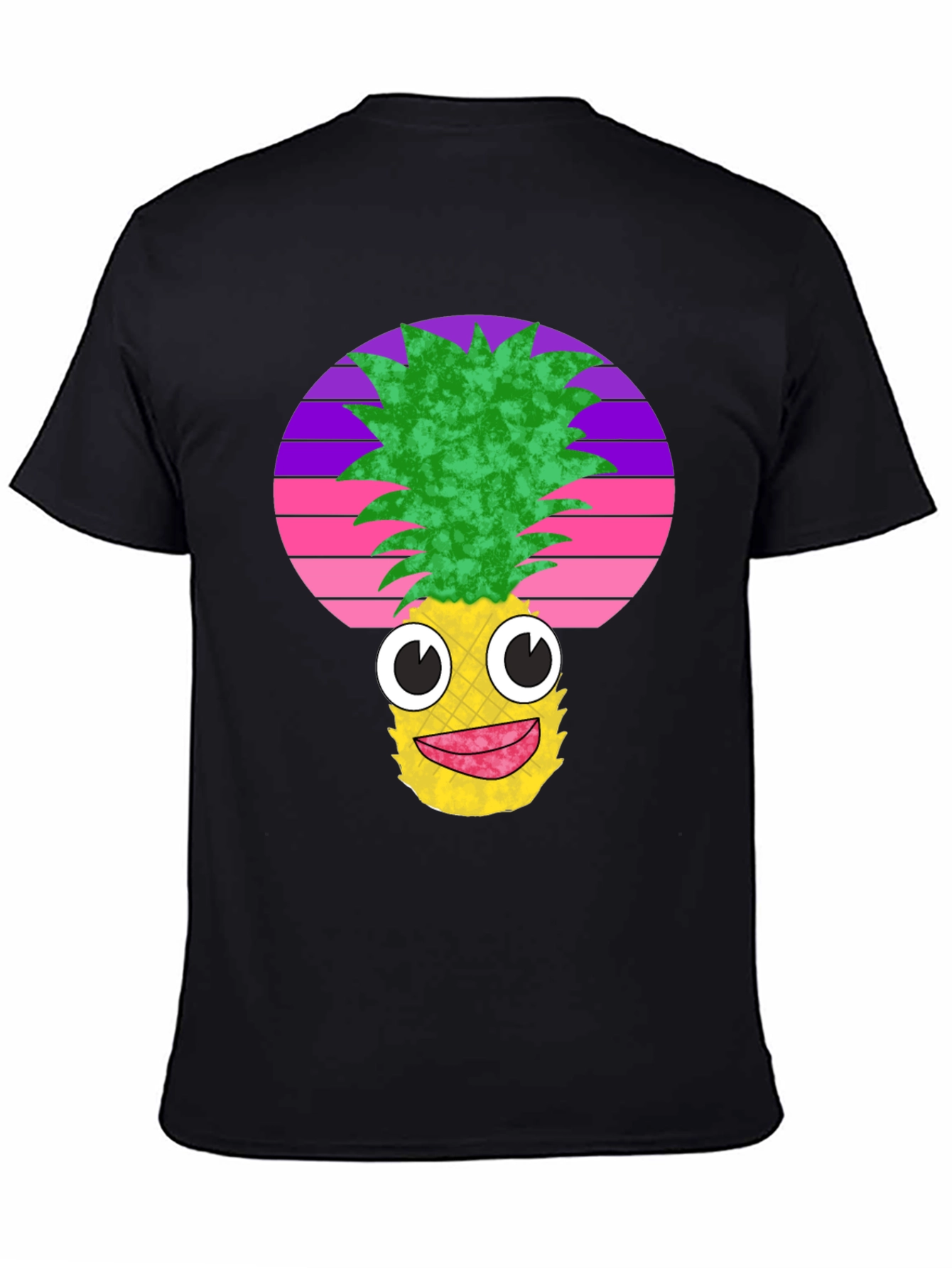 Black Funny Pineapple Face Black T-Shirt view 4