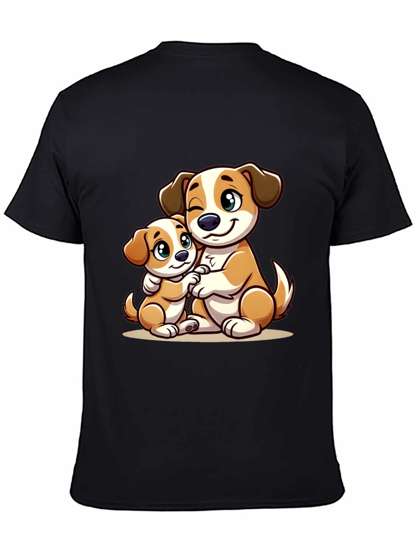 Black Cute Dog Hug T-Shirt - Black view 4