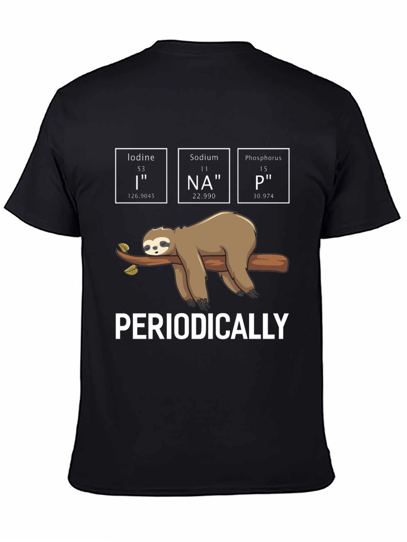 Black Periodically Sloth T-Shirt - Science Pun Tee view 4