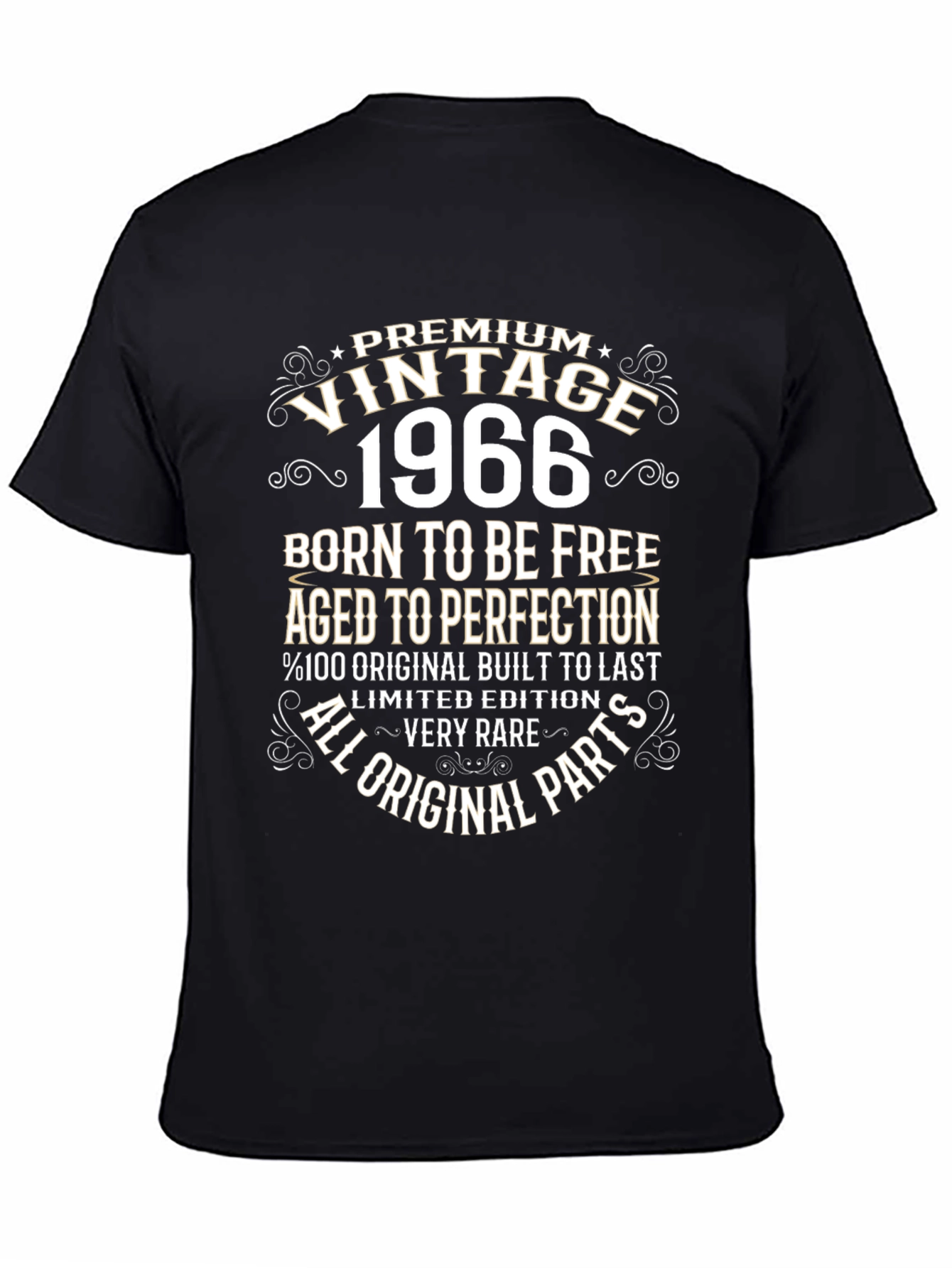 Black Vintage 1966 Birthday Premium Black T-Shirt view 4