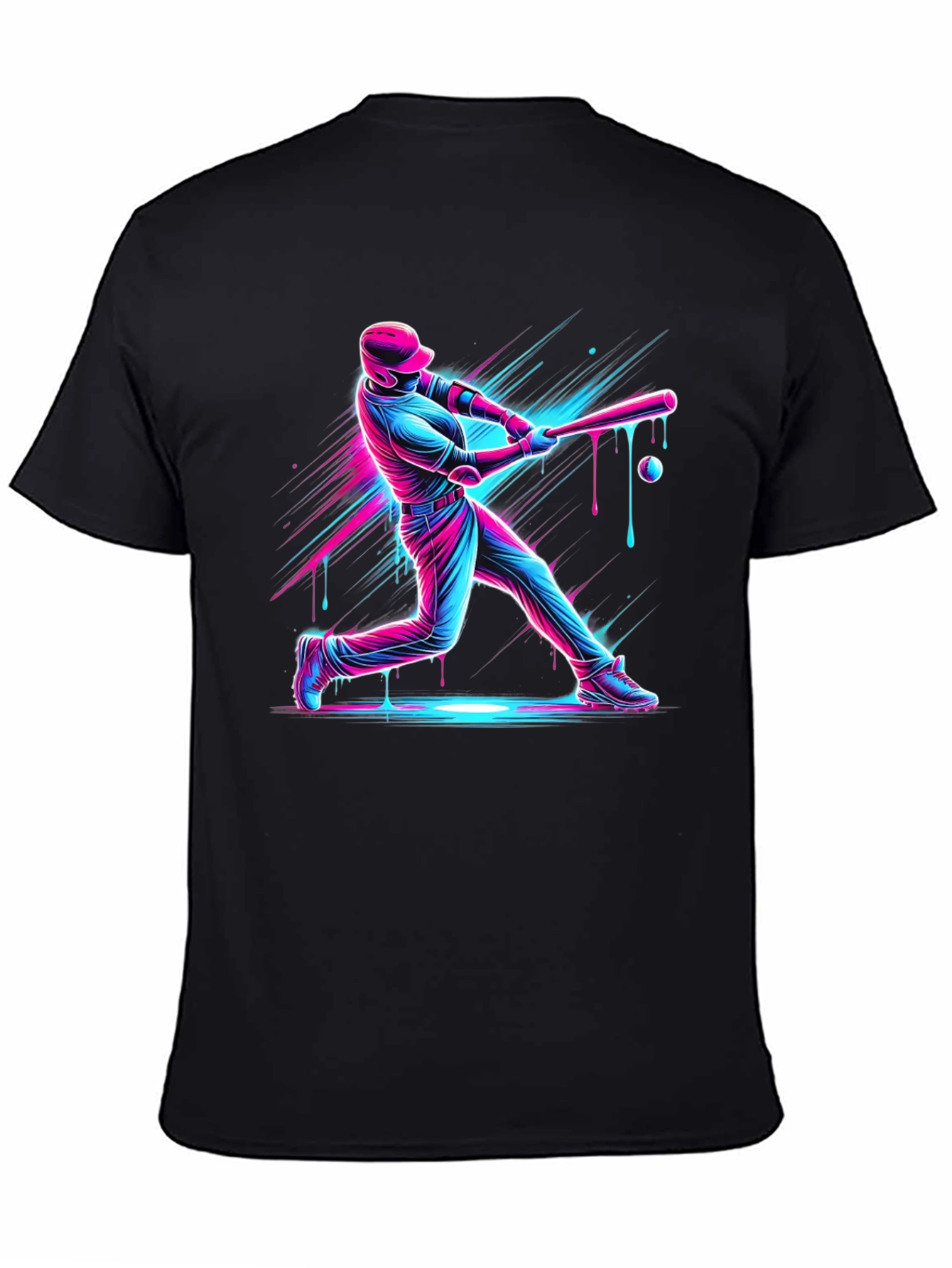 Black Neon Baseball Graphic Tee - Black Cotton Blend view 4