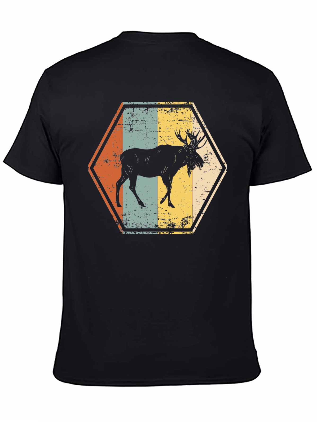 Black Retro Moose Hexagon T-Shirt view 4